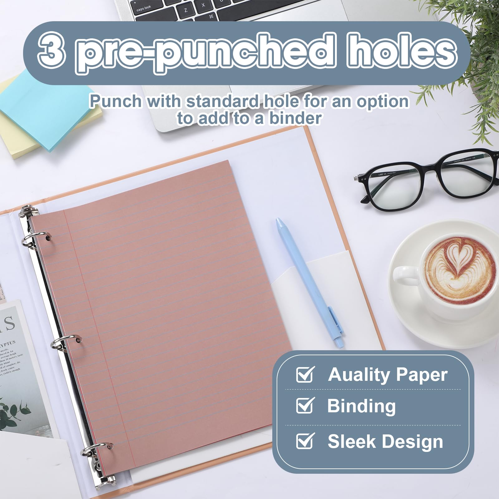 PerKoop 12 Pack 600 Sheets Wide Ruled Lined Paper - 8 x 10.5 Inch Bulk Loose Leaf Notebook Paper with 3 Hole Punches for School, Office & Home Use - Back to School Supplies (Retro Color)