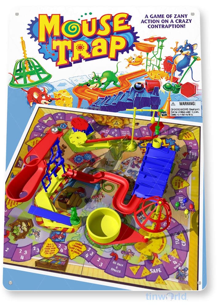 Tinworld TIN Sign C321 Mouse Trap Classic Retro Game Board Game Room Sign - Perfect for Game Room Decor, Man Cave, and Vintage Themed Spaces