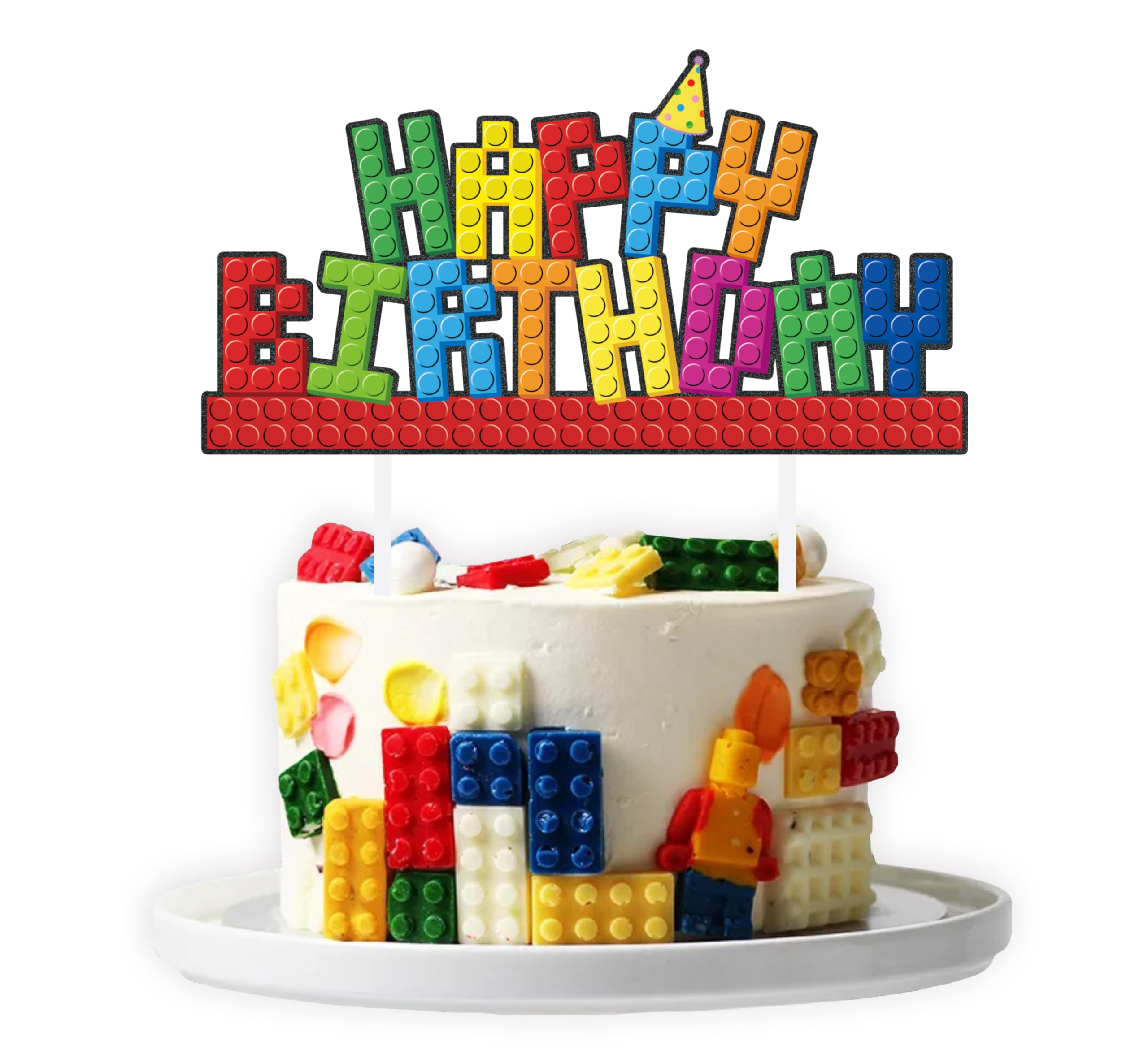 Colorful Building Block Cake Toppers - Fun Birthday Cake Decorations for Boys & Girls | Perfect for Lego-Themed Parties, Kids Birthday Cakes & DIY Dessert Decorating