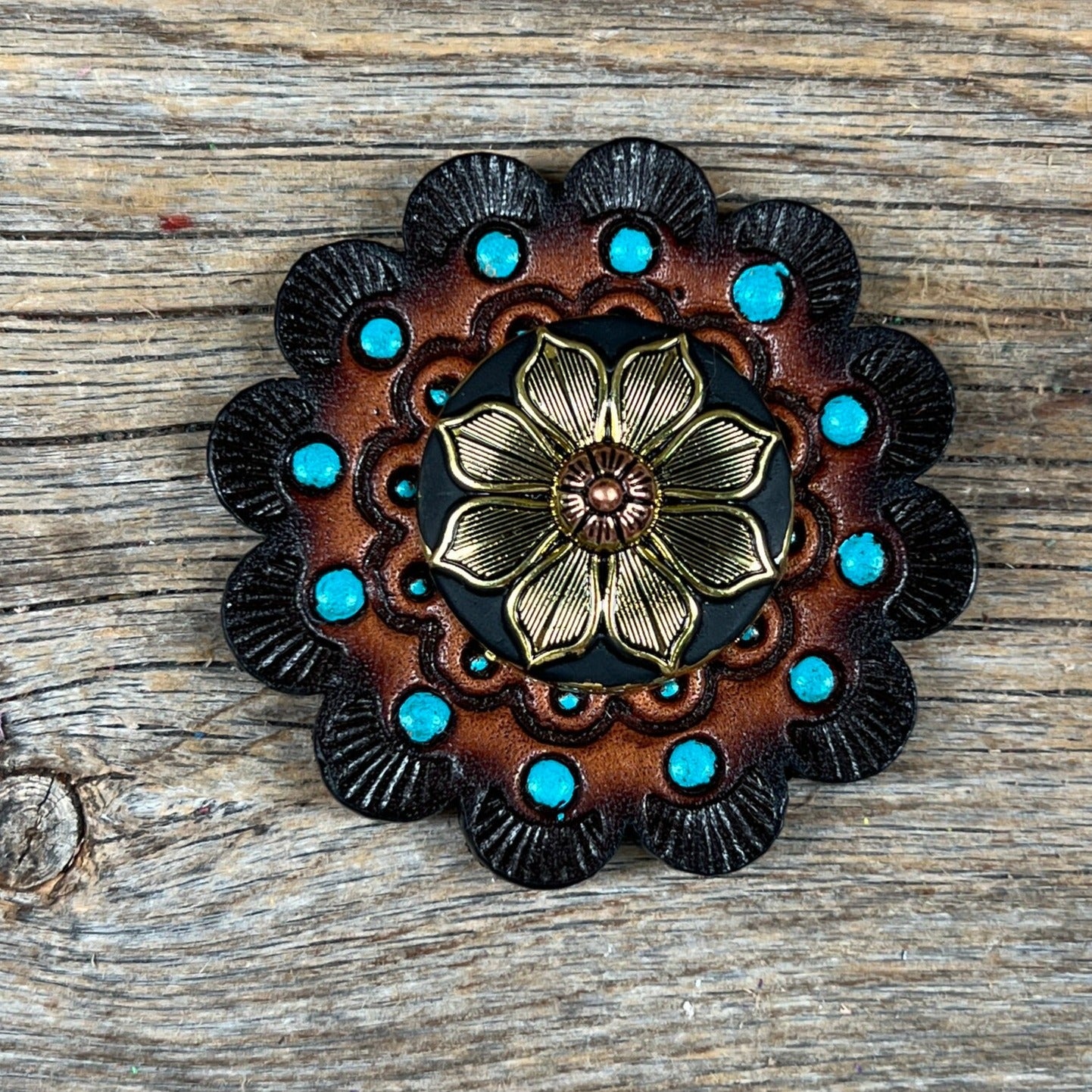 Black & Gold Sunflower Western Concho Belt Buckle W125 - Stylish Cowboy Accessory for Rodeo, Country Music Festivals & Western Fashion