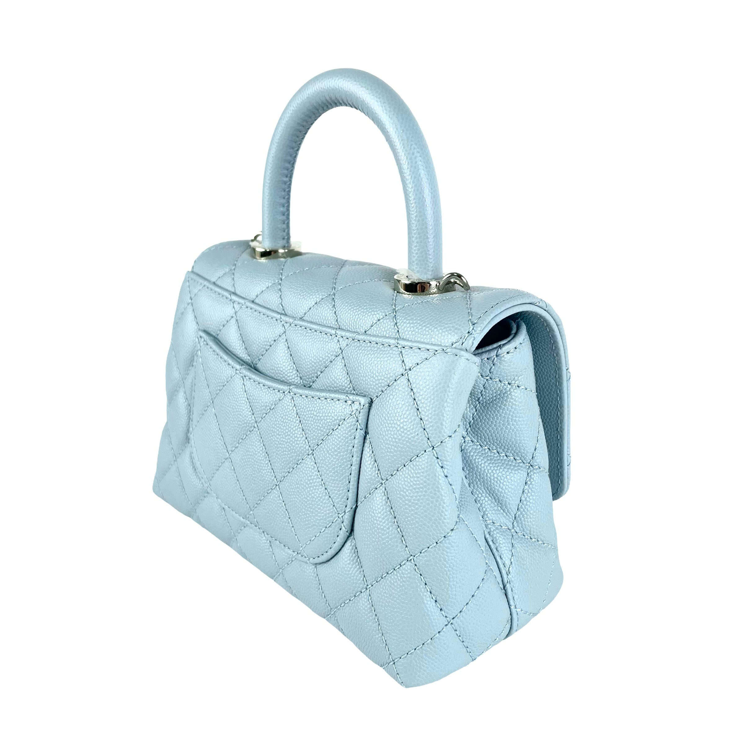 Chanel Mini Coco Handle Bag in Light Blue - Luxury Crossbody Shoulder Bag for Women, Perfect for Parties, Dates & Everyday Use