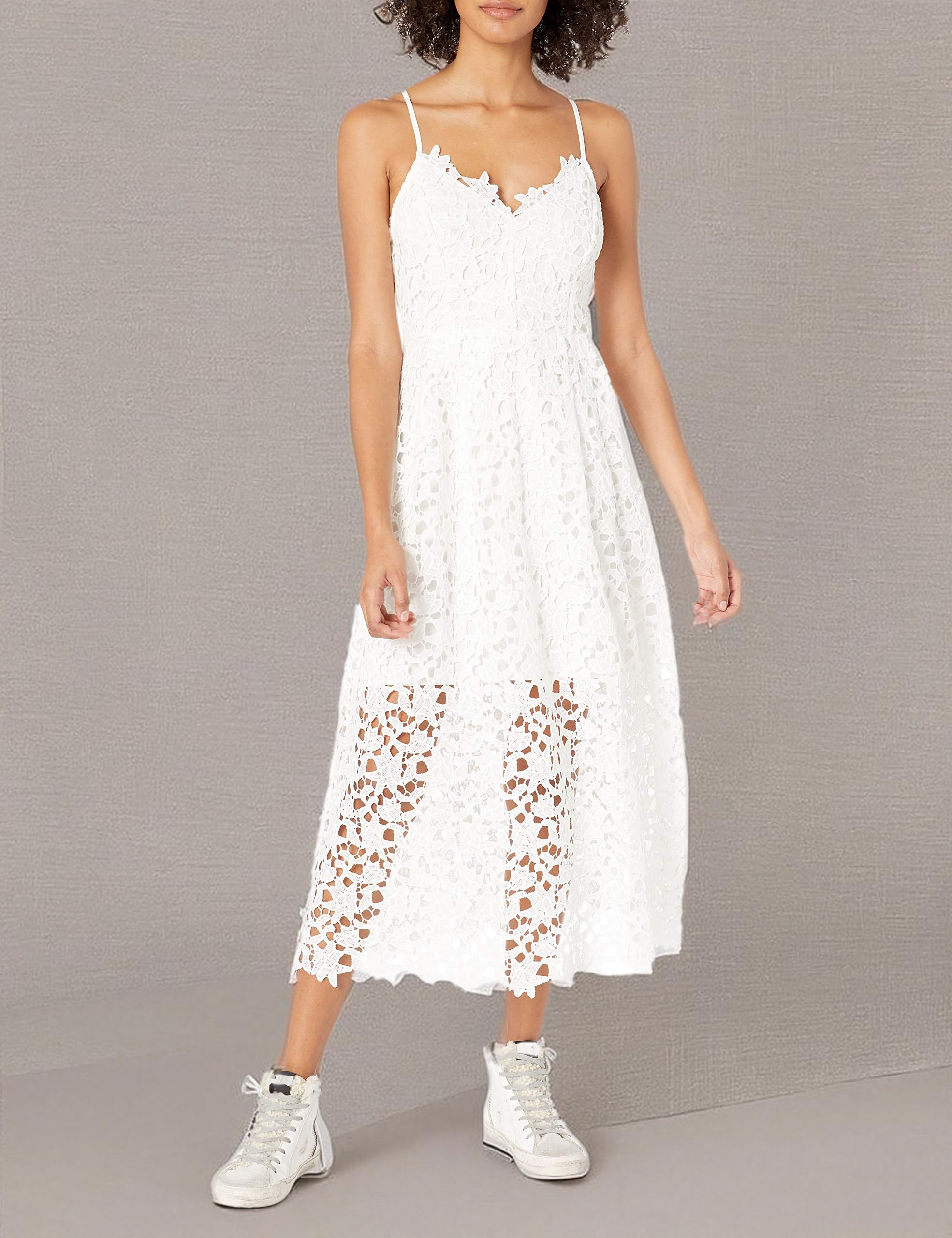 ASTR the Label Women's Sleeveless Lace Fit & Flare Midi Dress - Elegant Summer Wedding Guest Dress for Cocktail Parties & Date Nights