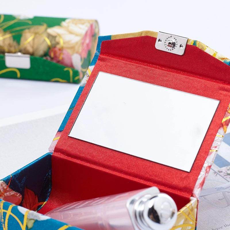 Elegant Brocade Embroidery Lipstick Case with Mirror - Chinese Style Cosmetic Holder for Women | Perfect for Travel, Parties, and Everyday Makeup Touch-Ups