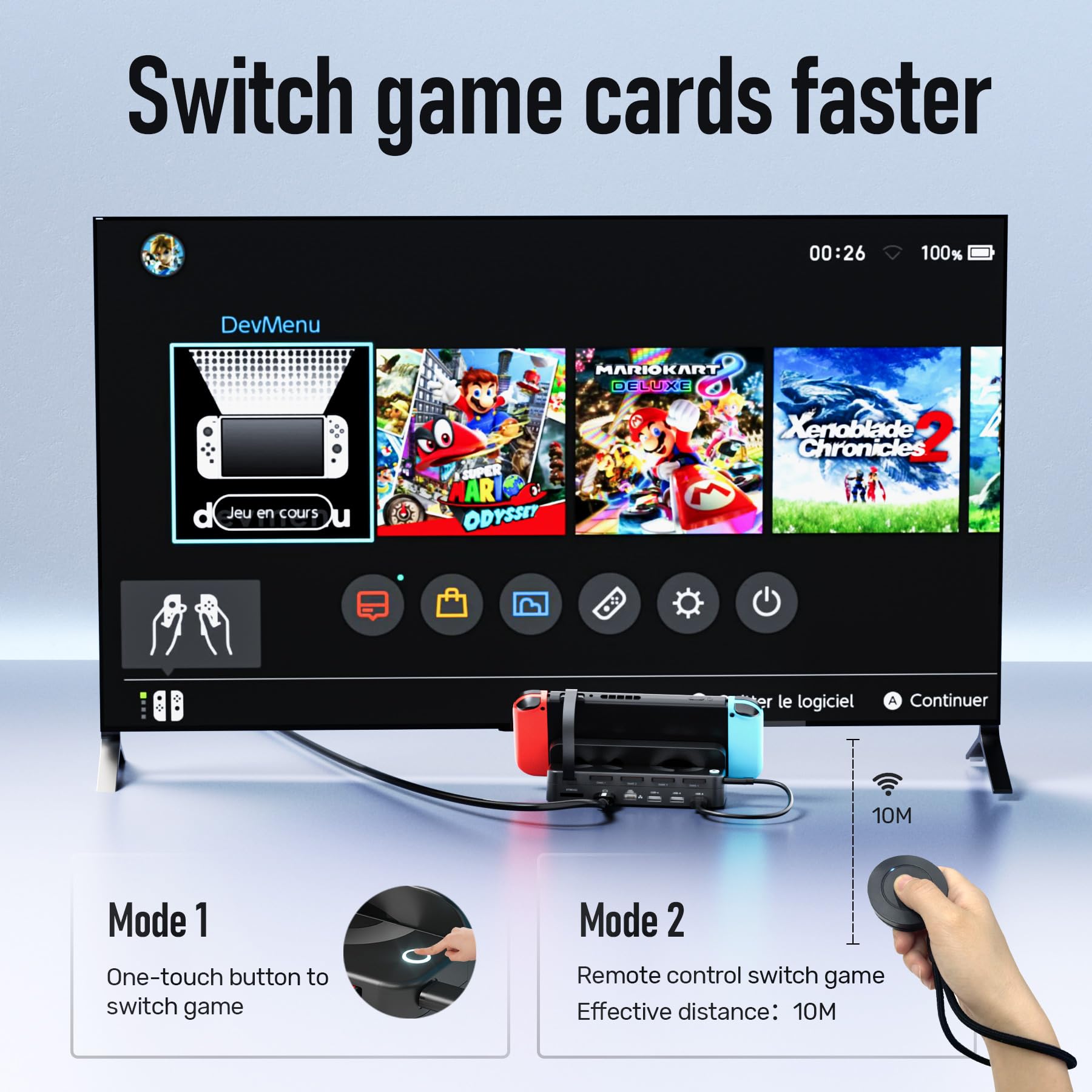 Alxum Wireless Remote Game Switcher Dock for Nintendo Switch/OLED - 4K HDMI, 1000Mbps Ethernet, 3 USB-A Ports, 100W USB-C PD - Replacement Dock for Official Nintendo Switch Dock - Perfect for Gaming at Home or Travel