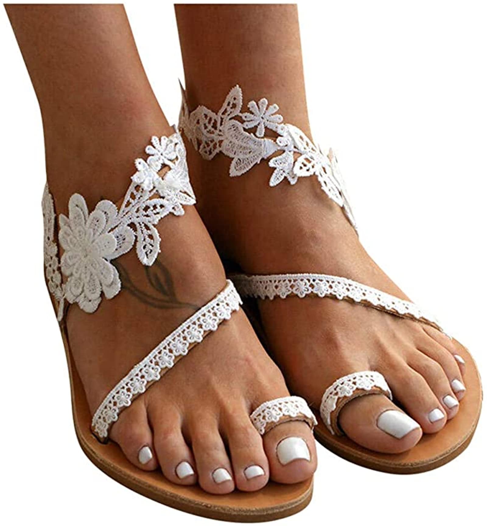 Women's Bohemian Flat Sandals - Dressy Summer Open Toe Casual Beach Shoes | Cute Boho Flip Flops for Women | Perfect for Vacations, Weddings & Beach Outings