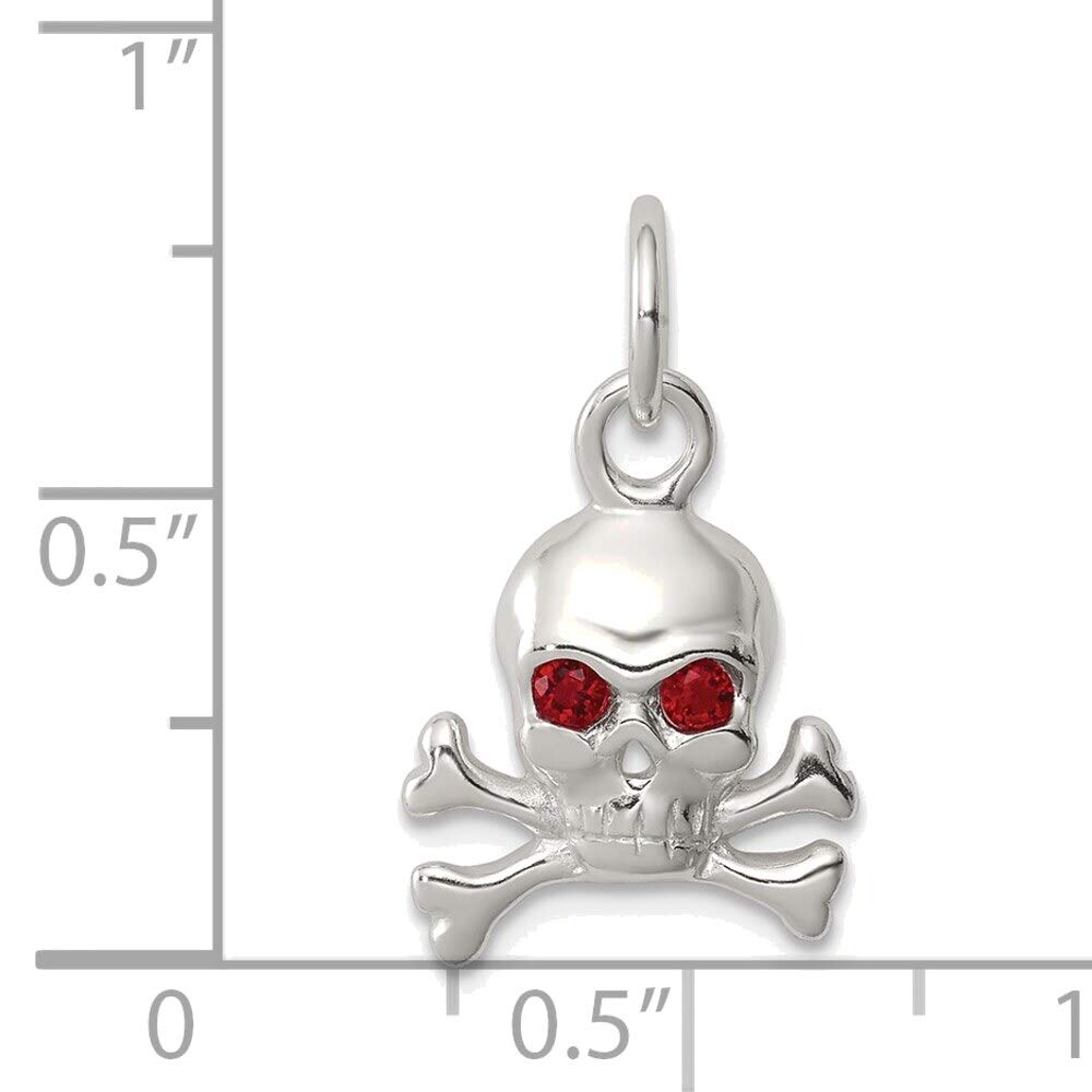 Sterling Silver Red CZ Skull Charm - Gothic Jewelry for Punk Fashion