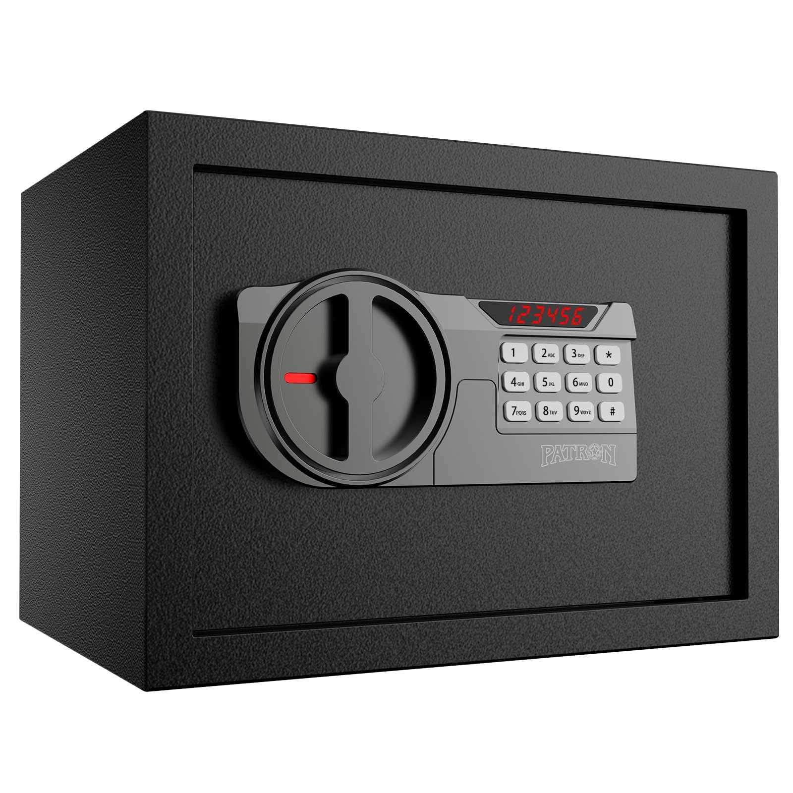 PATRON Digital Keypad Safe Box - 0.68 Cubic Feet Home & Office Security for Money, Documents, Jewelry | Fireproof & Portable Cash Lock Box for Bedroom, Closet, Travel | Black Small Cabinet Safe