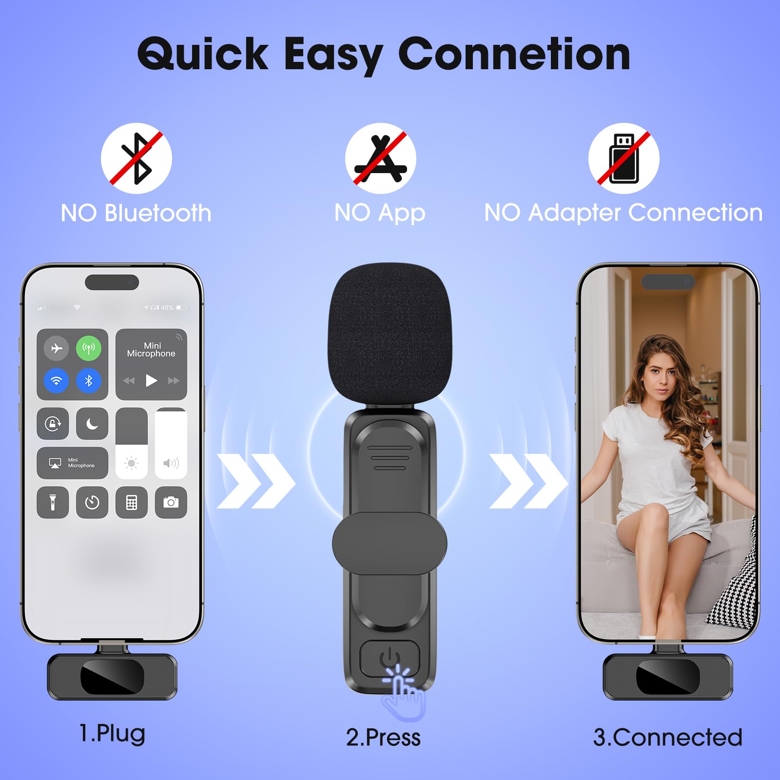 Wireless Lavalier Microphone for iPhone 15/14/13, Android, PC, Laptop - Noise Cancelling Mini Mic for Vlogging, YouTube, TikTok Live Streaming, Podcasting, Interviews (2 Pack) - Perfect for Content Creators, Journalists & Online Teachers