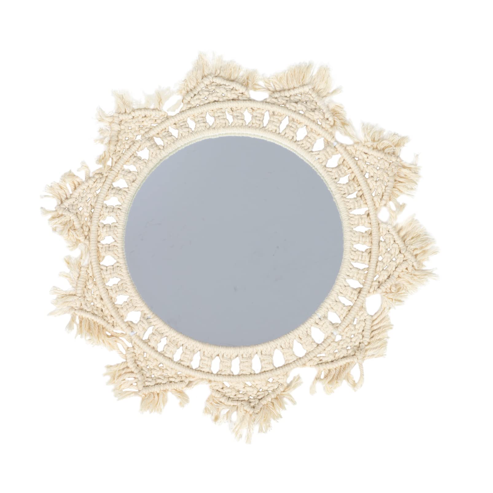 IMIKEYA 24 Inch Round Wall Mirror with Macrame Hanging - Boho Decorative Mirror for Living Room, Bedroom, Bathroom | Handmade Rattan Circle Mirror for Home Decor and Vanity Use