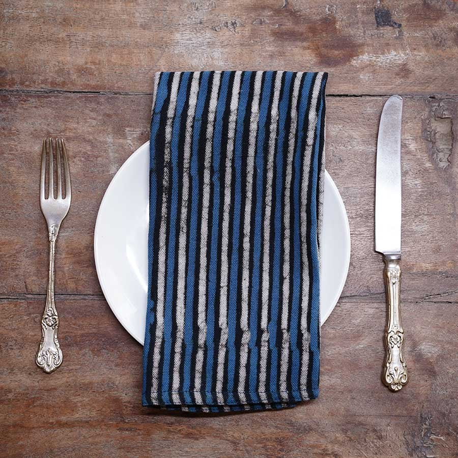 Handmade Block Printed Cotton Napkins - Striped Design Set of 4 - Eco-Friendly Table Linens for Dining, Parties & Home Decor