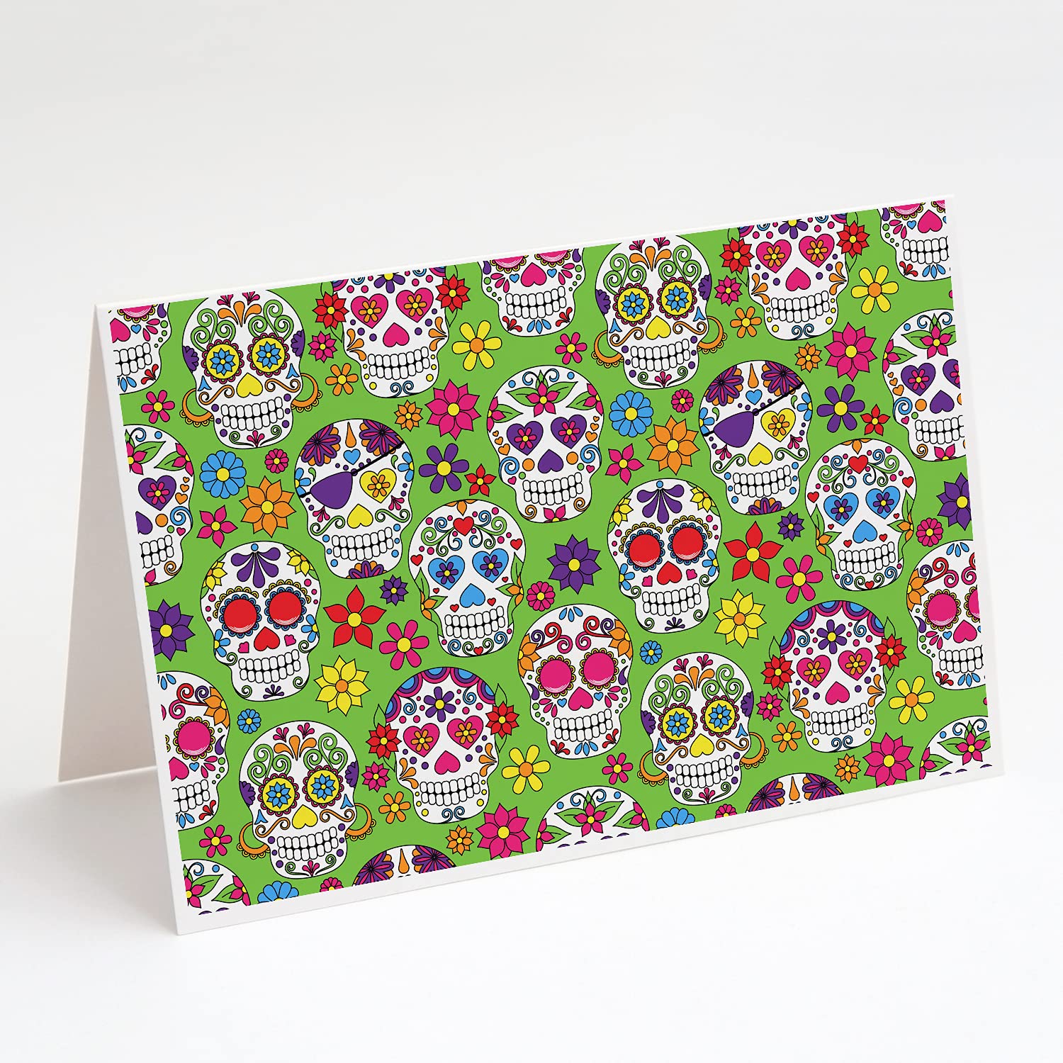 Day of The Dead Greeting Cards & Envelopes - Pack of 8 Blank A7 Cards (5x7 inches) - Whimsical Mexican Sugar Skull Design - Perfect for Halloween, Dia de Muertos Celebrations & Handwritten Notes