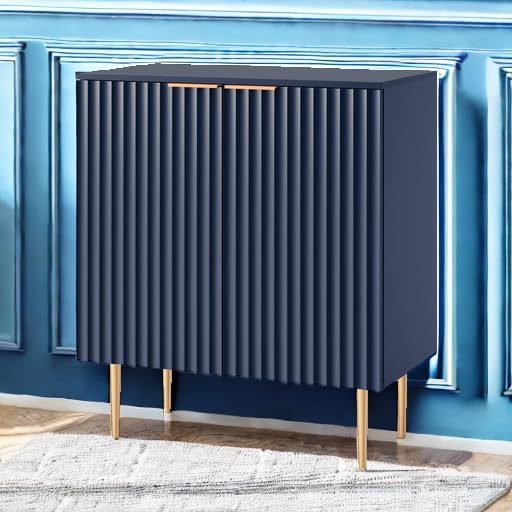 Modern Navy Blue Accent Cabinet with Doors & Adjustable Shelf - Buffet Table, Credenza, Coffee Bar for Kitchen, Living & Dining Room | Stylish Storage Solution for Home Decor & Entertaining