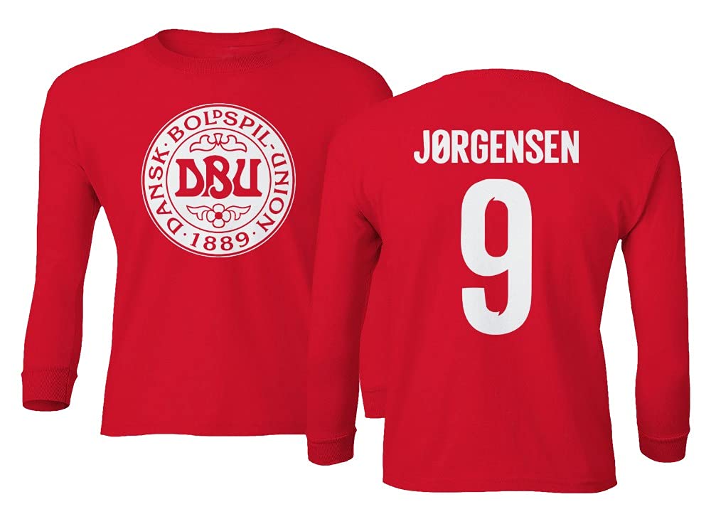 Denmark Soccer Jersey 2020 - Youth Long Sleeve T-Shirt #9 Jorgensen - Official Style Football Shirt for Fans & Players - Perfect for Matchdays, Training & Casual Wear