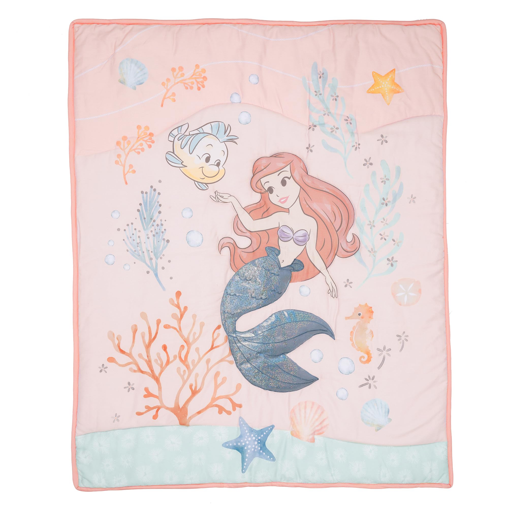 Disney Baby The Little Mermaid 3-Piece Crib Bedding Set - Soft Baby Blanket, Fitted Sheet & Crib Skirt - Perfect for Nursery, Baby Shower Gift & Newborn Sleep Comfort