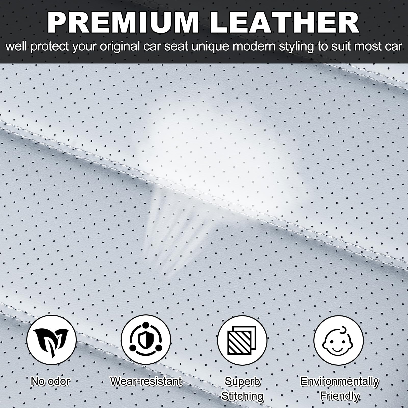 WEIZE Universal Full Set Leather Car Seat Covers - Waterproof Auto Seat Protector for Front & Back Seats | Fits Most Vehicles | Grey | Perfect for Daily Commute, Road Trips & Car Interior Protection