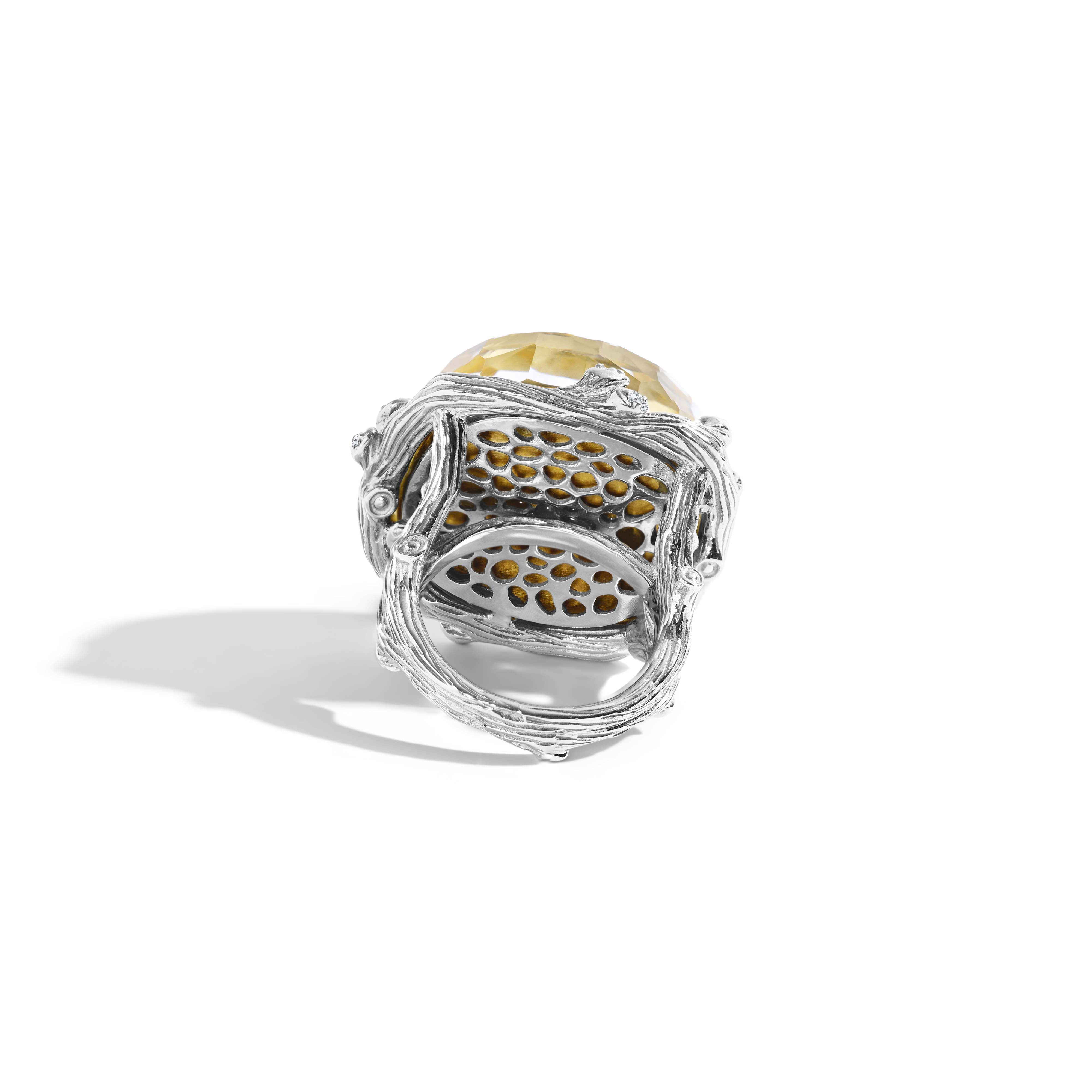 Enchanted Forest Ring with Gold Doublet and Diamonds - 21mm Elegant Jewelry for Women, Perfect for Weddings, Anniversaries & Special Occasions