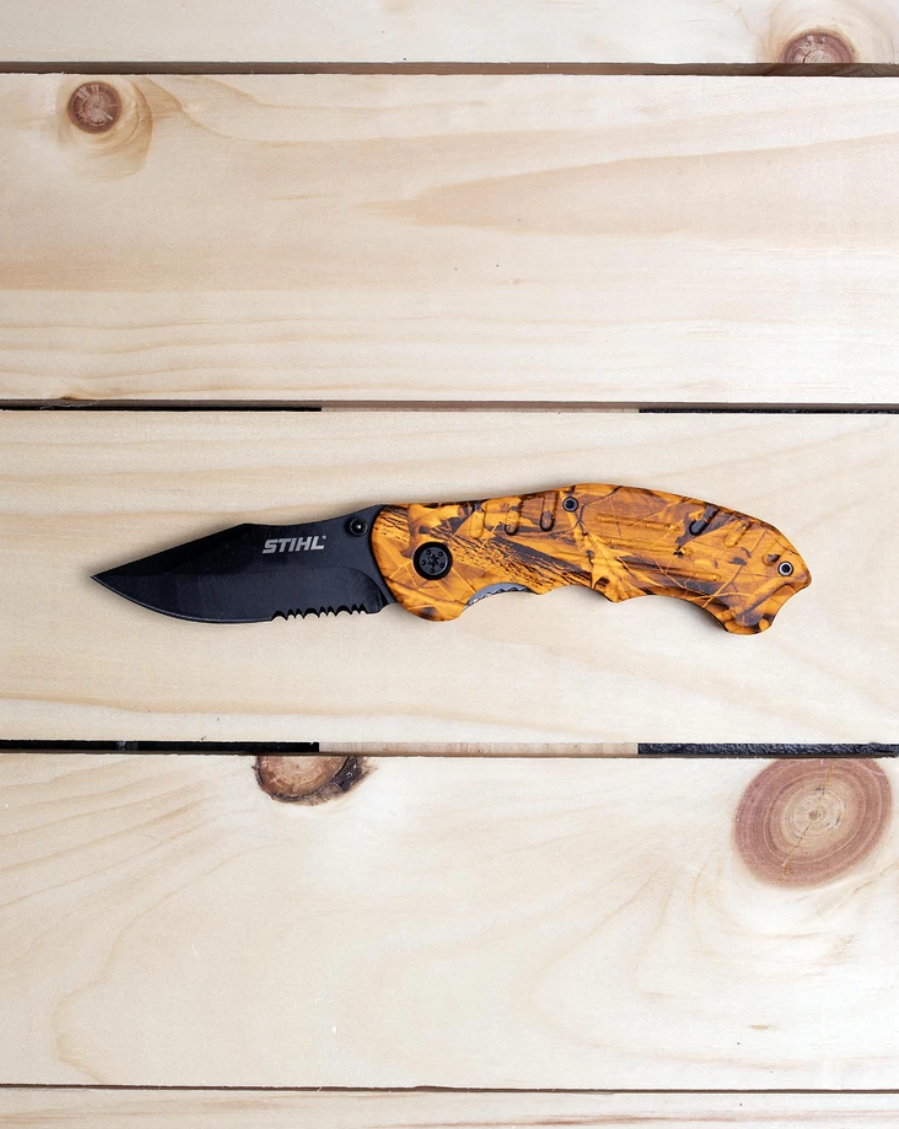 STIHL Orange Camo Hunting Knife - Durable Fixed Blade with Sheath for Outdoor, Camping & Survival - Perfect for Hunting, Fishing & Bushcraft Adventures