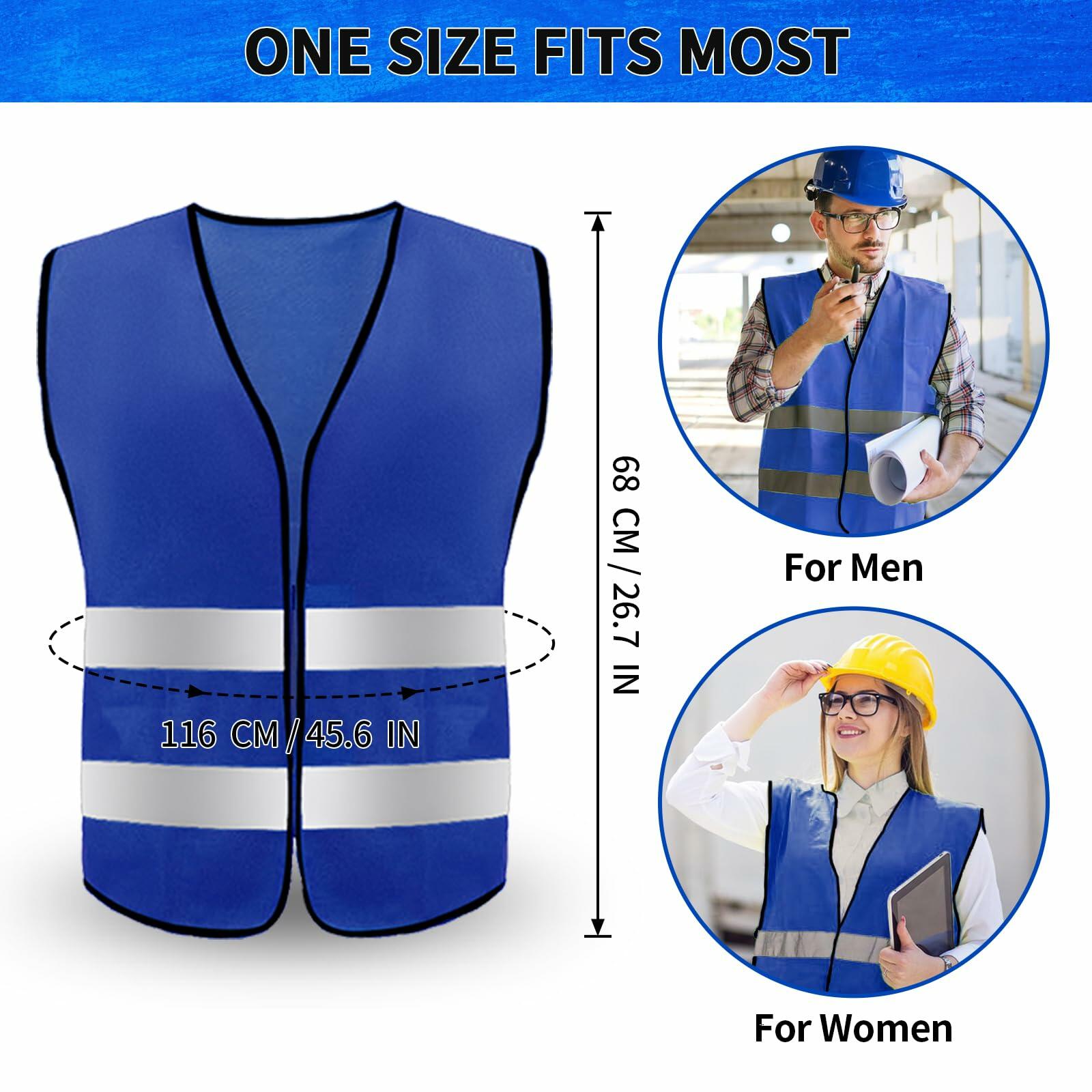 15 Pcs High Visibility Safety Vests with Reflective Strips - ANSI Certified Work Safety Gear for Construction, Road Workers & Night Running (Blue)