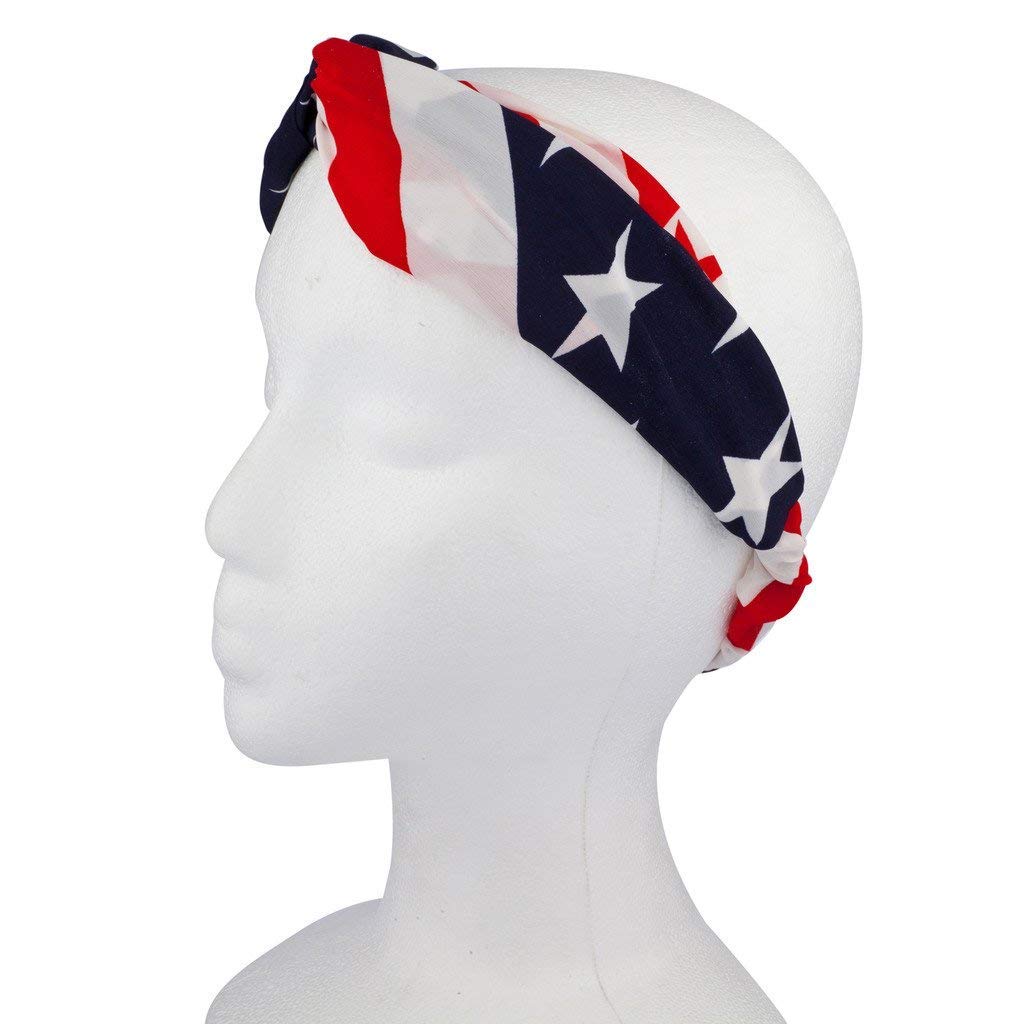 LUX ACCESSORIES Patriotic American Flag Stars & Stripes 4th of July Stretch Headband Set (2pc) - Perfect for Independence Day Celebrations, Festivals, and Outdoor Events