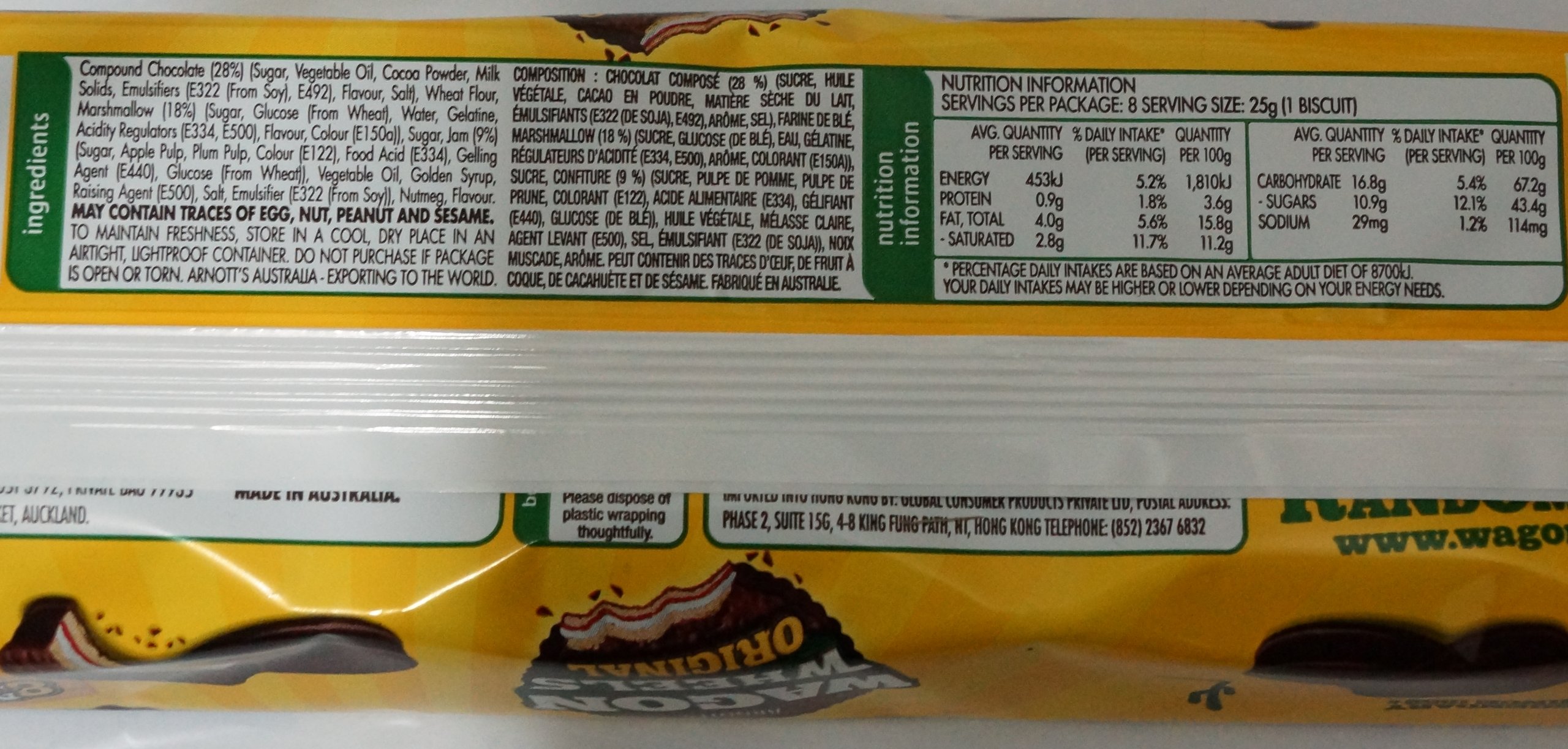 Arnott's Original Wagon Wheels 190g - Classic Australian Chocolate Biscuits for Snacking, Lunchboxes & Tea Time Treats