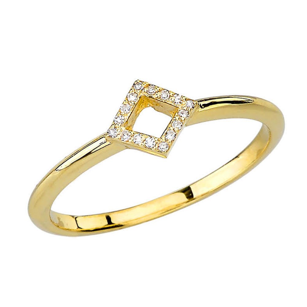 10K Yellow Gold Open Square Diamond Engagement Ring for Women - Elegant Proposal Wedding Band, Perfect for Anniversaries & Special Occasions