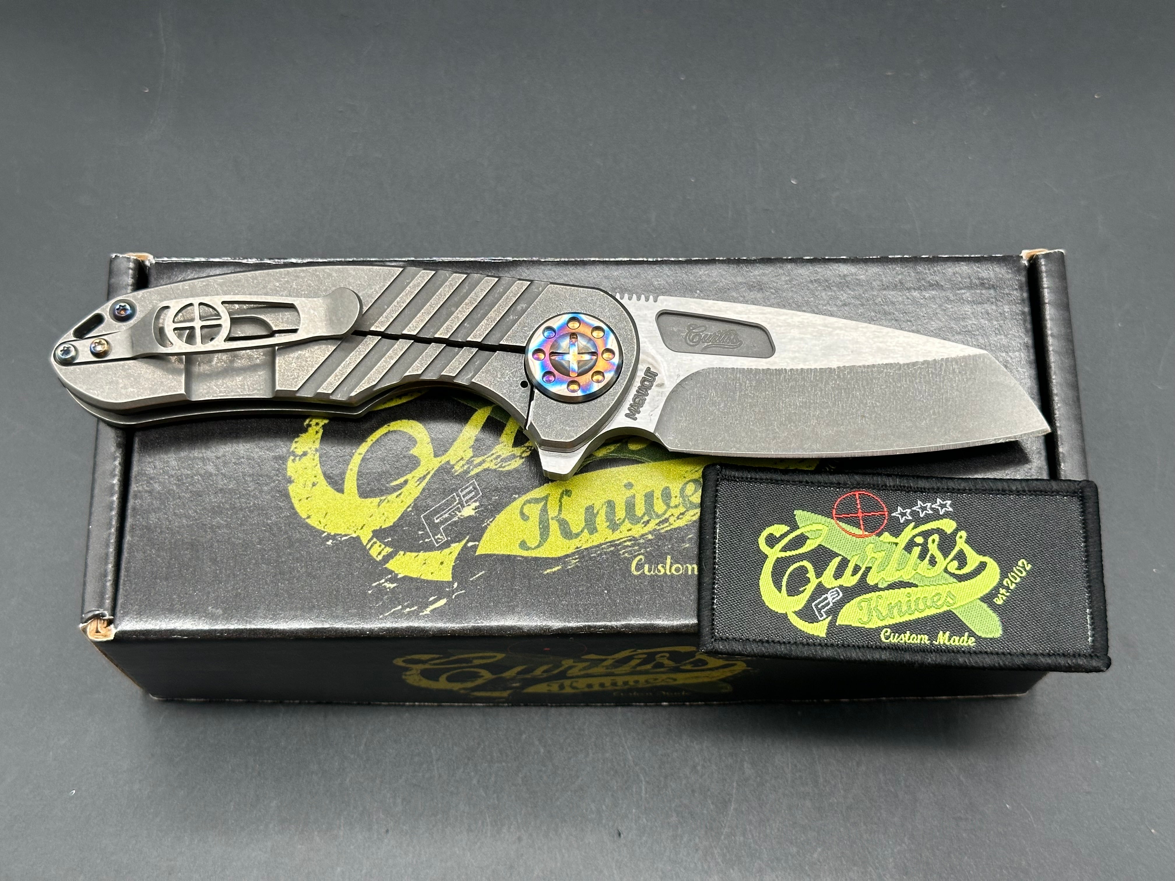 Curtiss F3 Medium Wharny Flipper Knife - MagnaCut Blade, Titanium Handle with Polished Bronzed Hardware - Perfect for EDC, Outdoor Adventures & Tactical Use