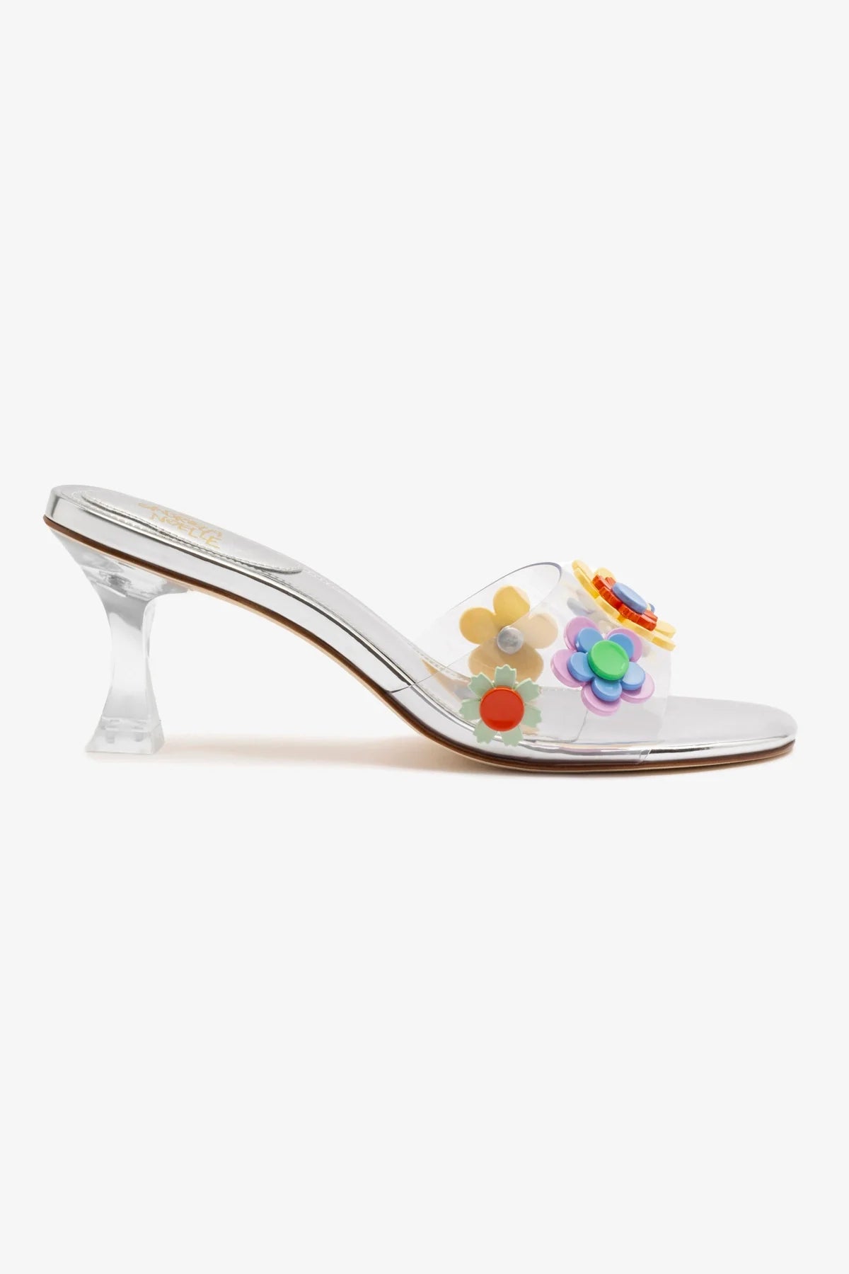 Larroudé x Gabriela Noelle Silver Specchio & Multicolor Acrylic Garden Mules - Women's Fashion Shoes for Spring Summer Outfits and Special Occasions