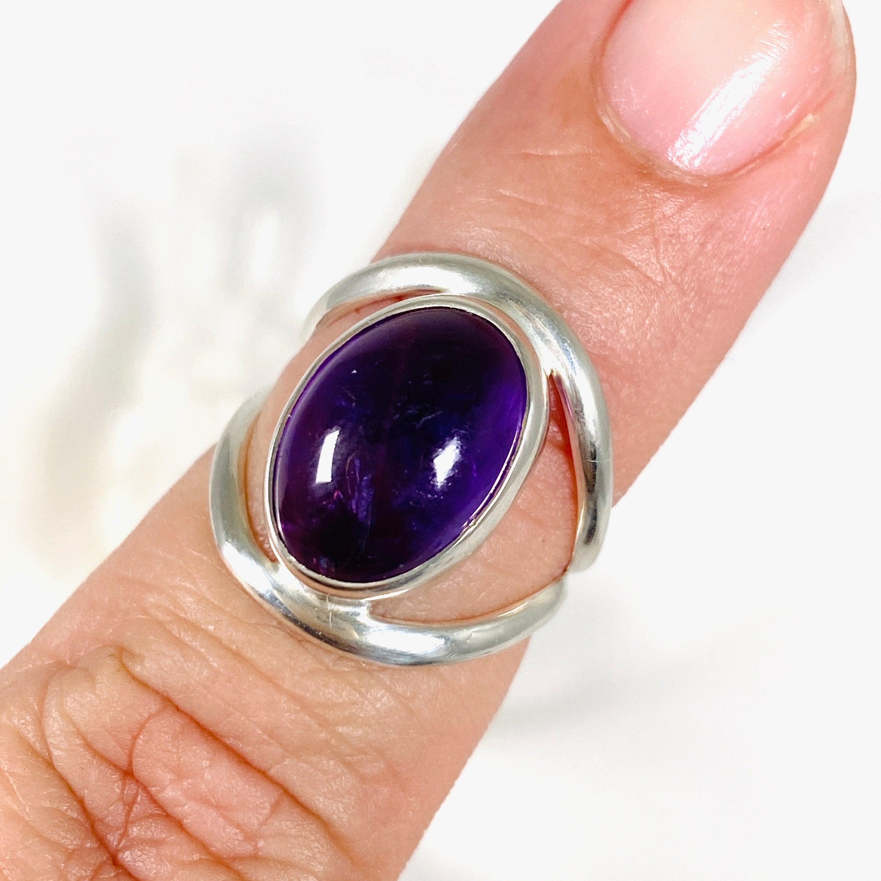 Amethyst Oval Split Band Ring Size 6 - KRGJ2973 | Elegant Purple Gemstone Jewelry for Women, Perfect for Weddings, Parties & Special Occasions