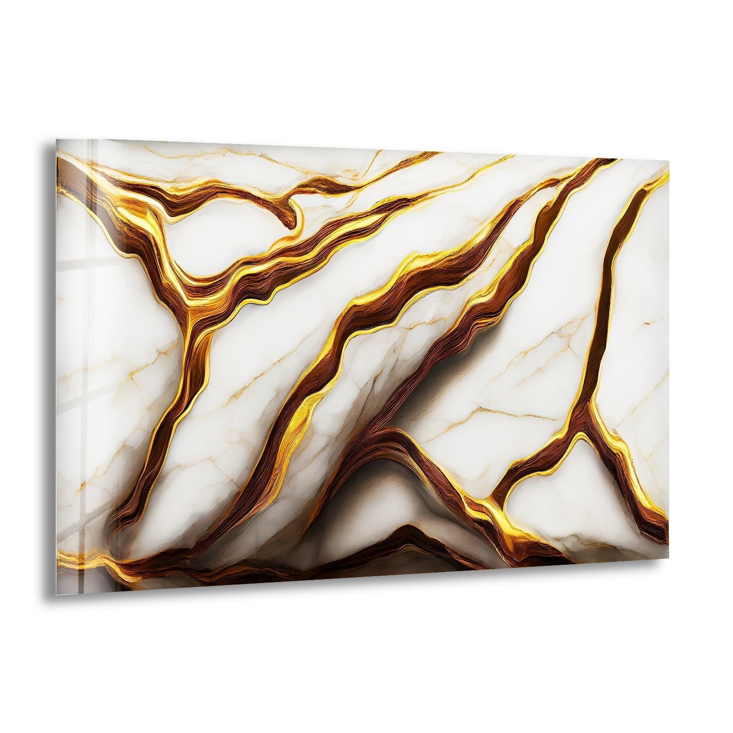 Abstract Golden Details Marble Glass Wall Art - Modern Home Decor for Living Room, Bedroom & Office | Elegant Handmade Glass Panel for Interior Design