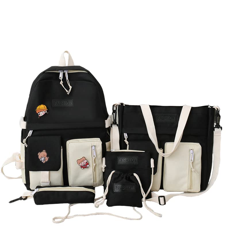 Stylish Black and White Backpack for Middle School Girls - Durable Teen Backpack Set with School Supplies - Perfect for School, Travel & Daily Use