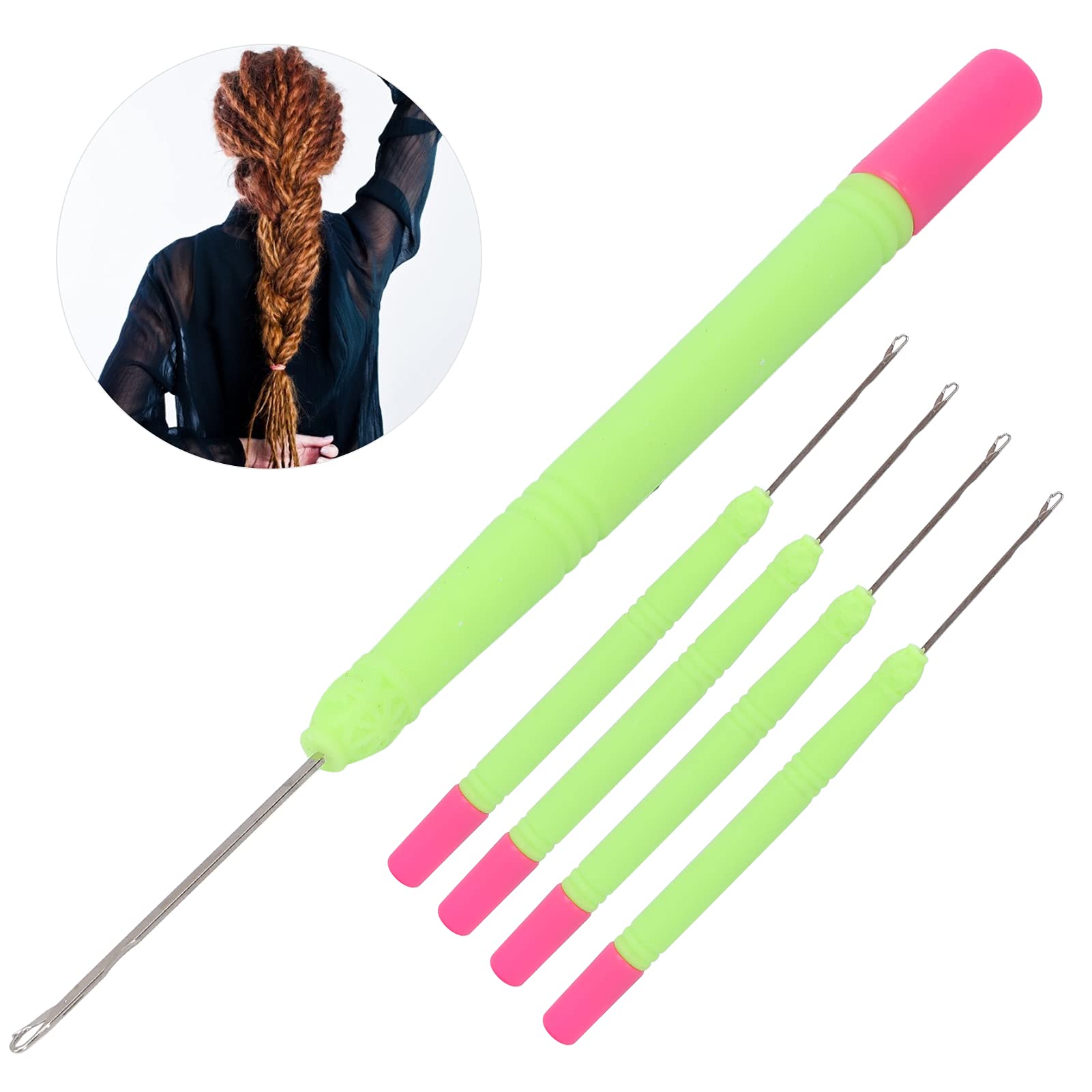 5pcs Plastic Hair Extension Crochet Hook Set - Professional Braiding Tools for Dreadlocks, Box Braids & Crochet Hair (Green #2) - Perfect for Salon Styling & DIY Hair Extensions at Home