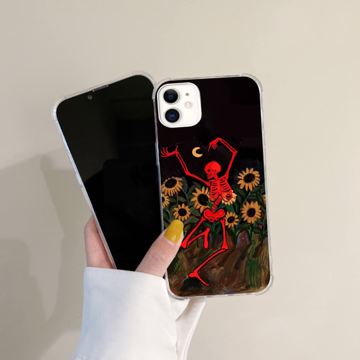 Dancing Skull Sunflowers Moon Pattern iPhone 11 Case - Trendy TPU Bumper Phone Cover for Men & Women | Perfect for Parties, Halloween & Gothic Fashion
