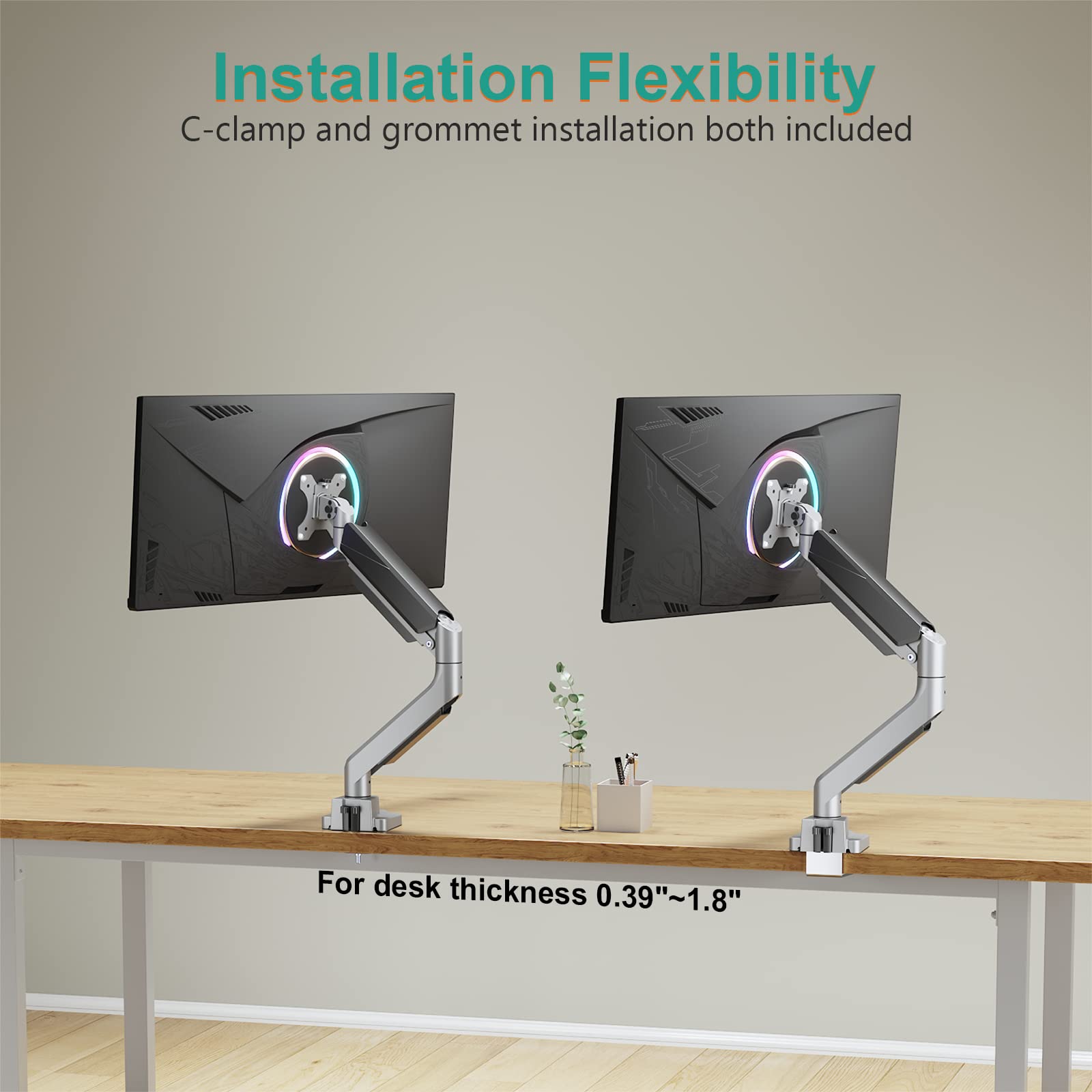 WALI Heavy Duty Gas Spring Single Monitor Arm Desk Mount - Fully Adjustable Stand for 35 Inch Screens up to 33lbs (GSMU001, Silver) - Perfect for Home Office, Gaming Setup & Workspace Ergonomics