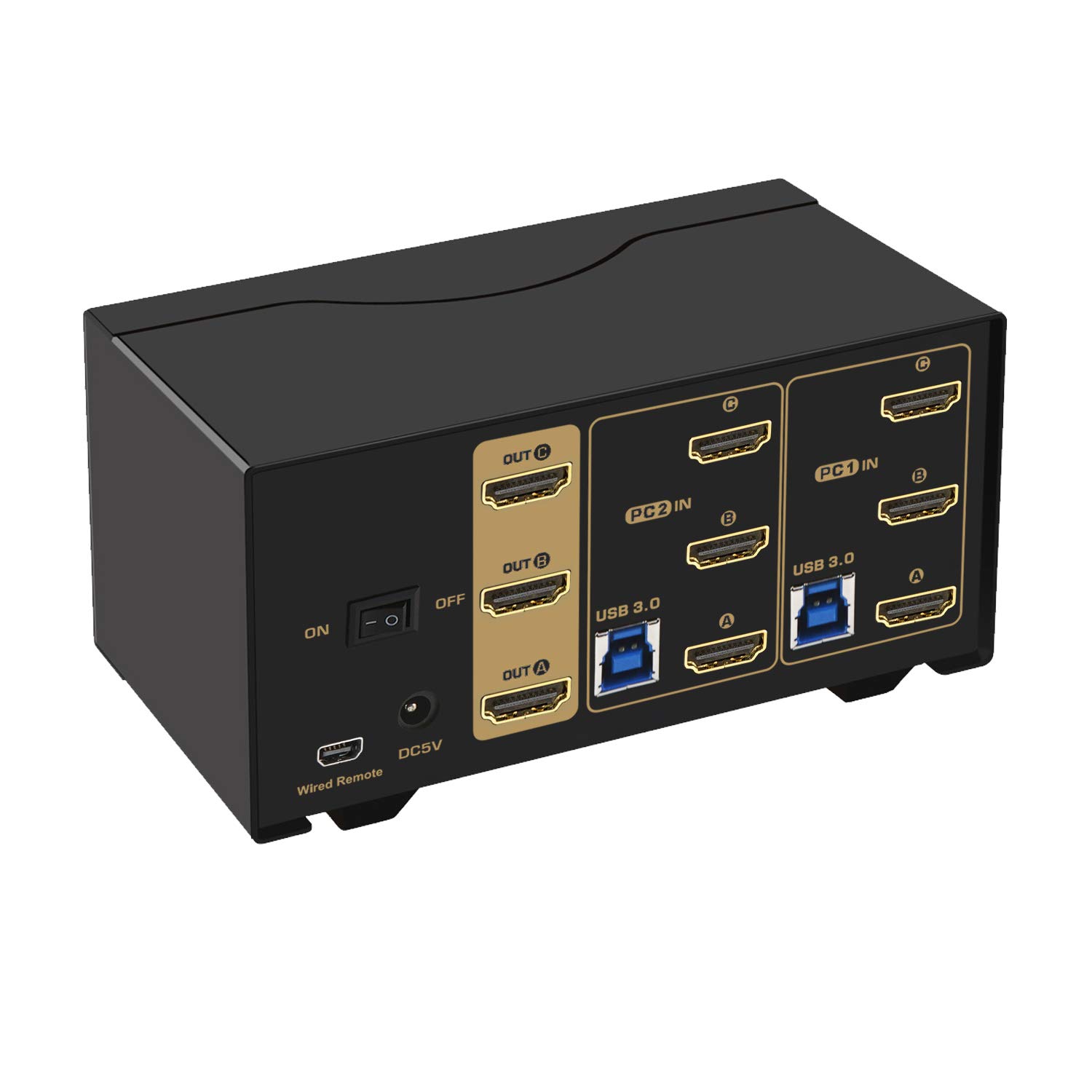 4K 60Hz USB 3.0 HDMI KVM Switch - 2 Port Triple Monitor Extender with Audio & Cables (Model 923HUA-3) for Home Office, Gaming Setup & Multi-Device Workstations