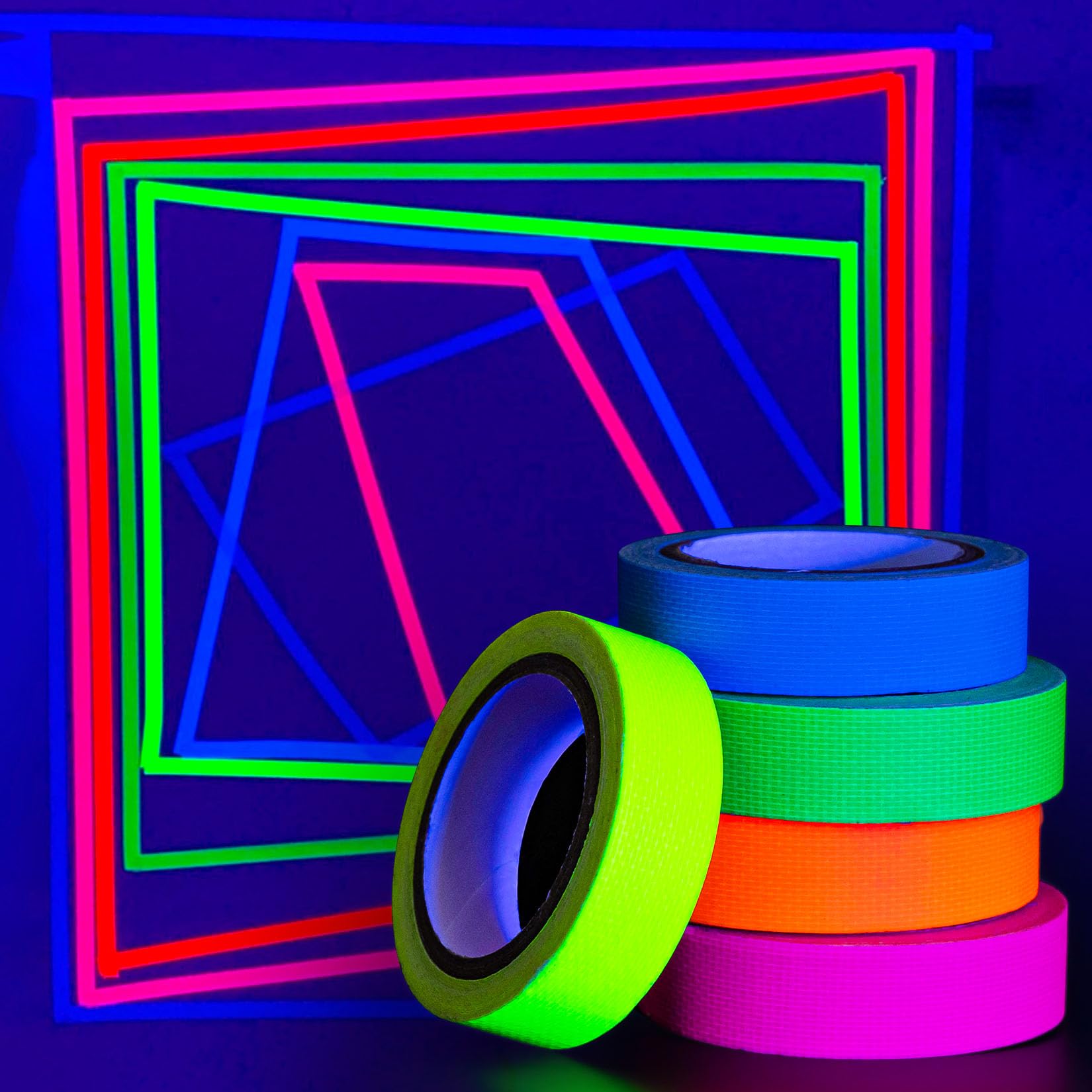CARGEN Neon Gaffers Tape - 5 Pack Fluorescent Duct Tape for UV Blacklight Party Decor (0.6