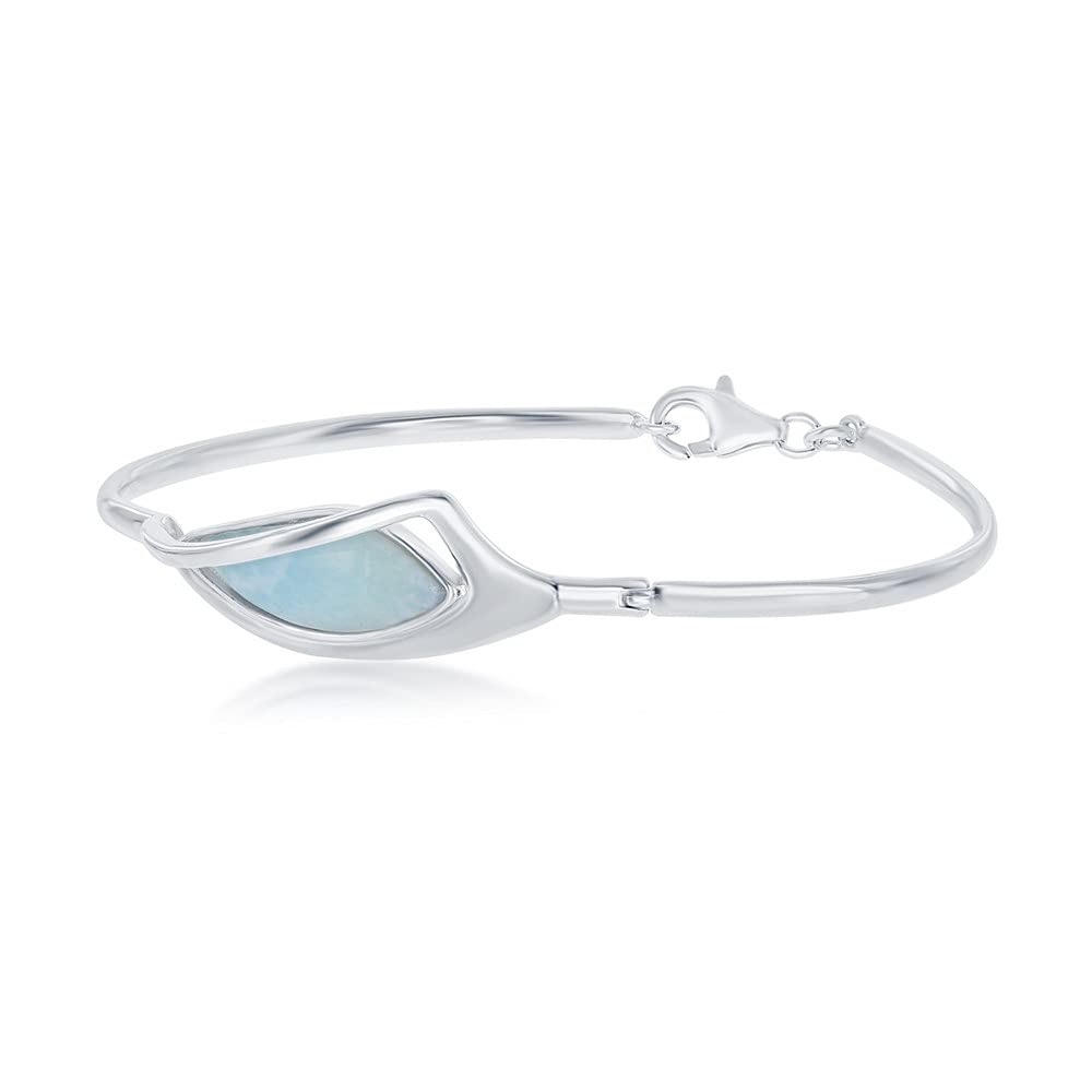 Larimar Sterling Silver Marquise Bangle Bracelet - Elegant Beach Style Jewelry for Women, Perfect for Vacation & Summer Outfits