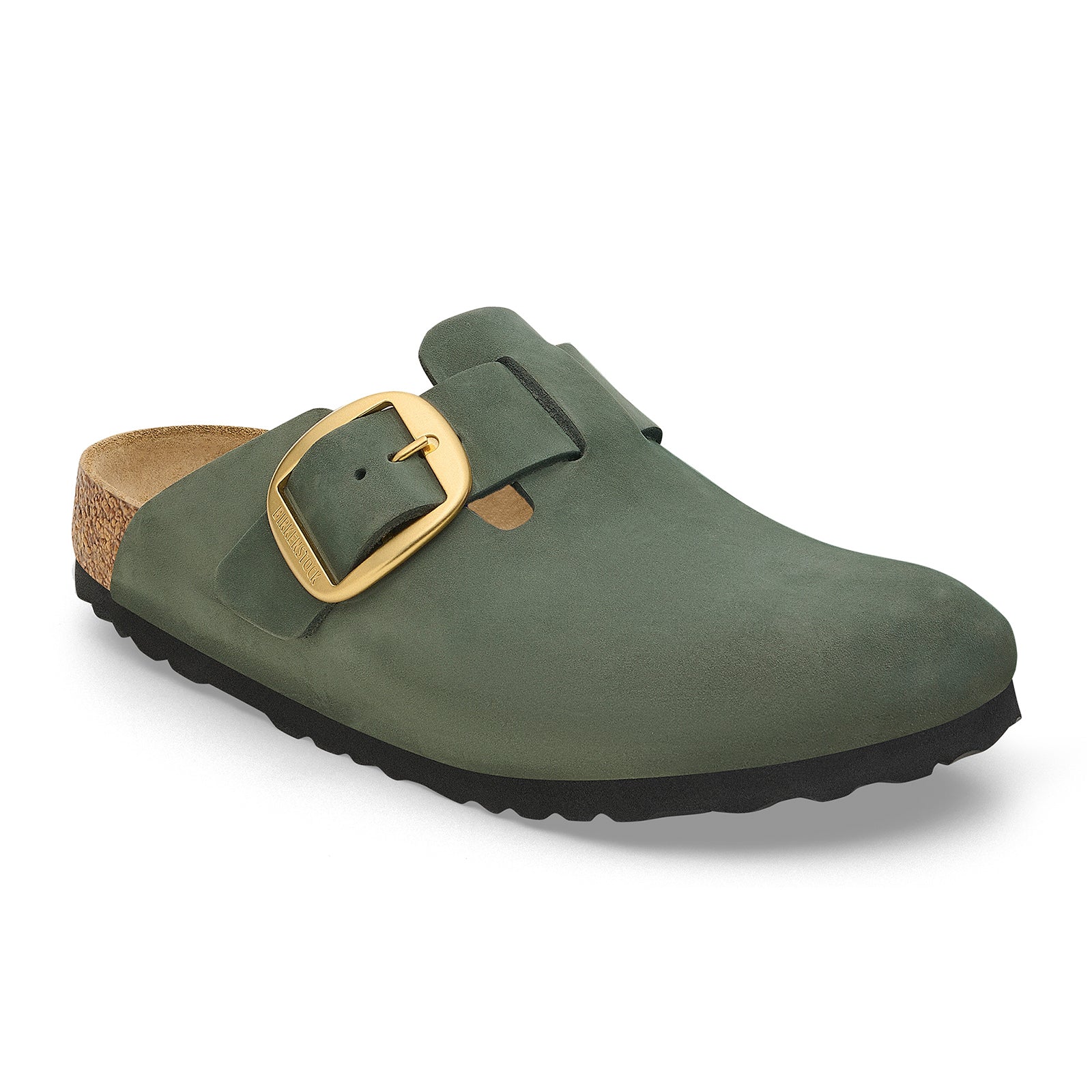 Birkenstock Boston Big Buckle Narrow Clog for Women - Thyme Nubuck Leather | Comfortable Slip-On Shoes for Home, Office & Casual Wear