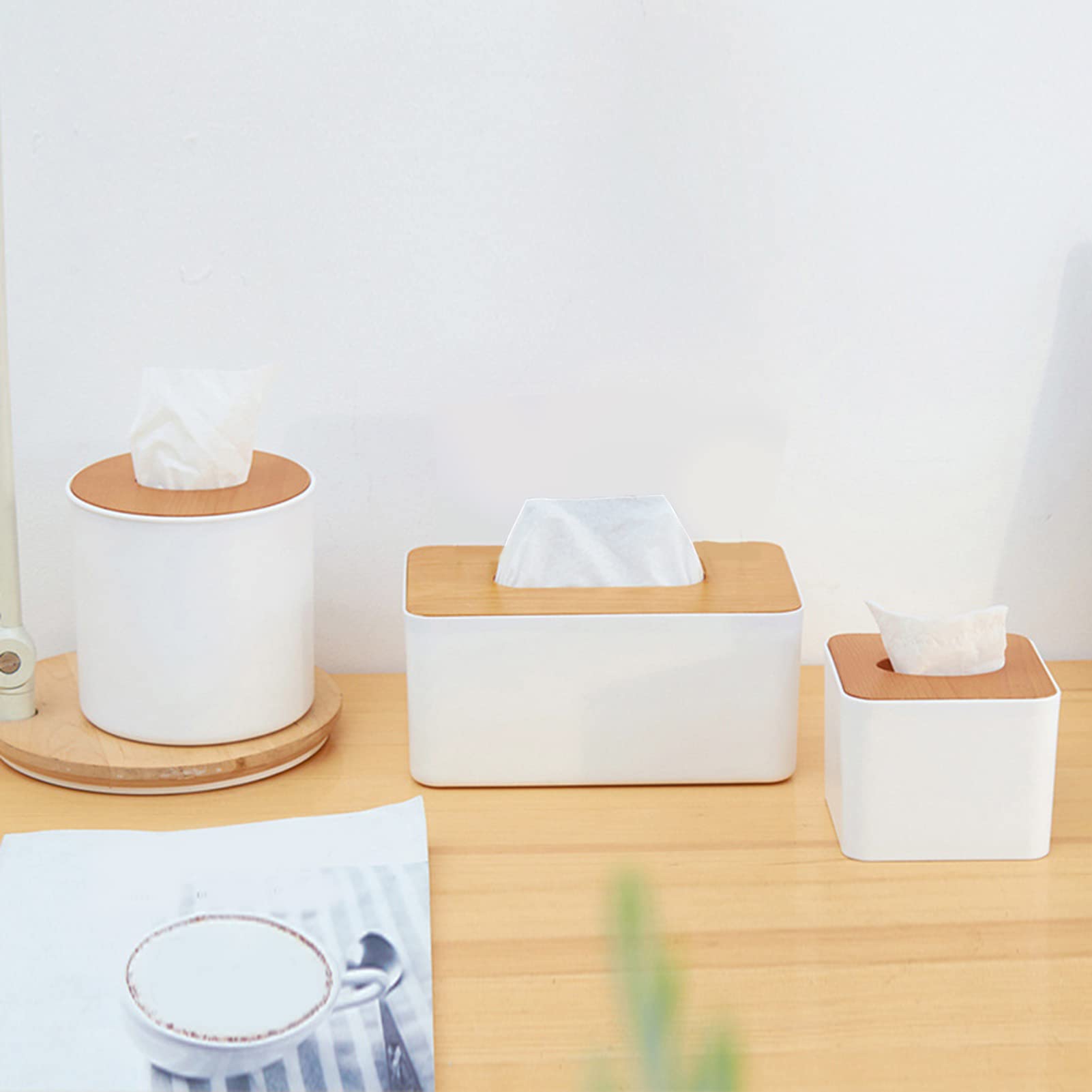 Premium Wooden Tissue Box Cover - Large Square Disposable Paper Facial Tissue Holder for Bathroom, Kitchen, Office & Living Room - White Wooden Tissue Dispenser for Home Decor & Organization