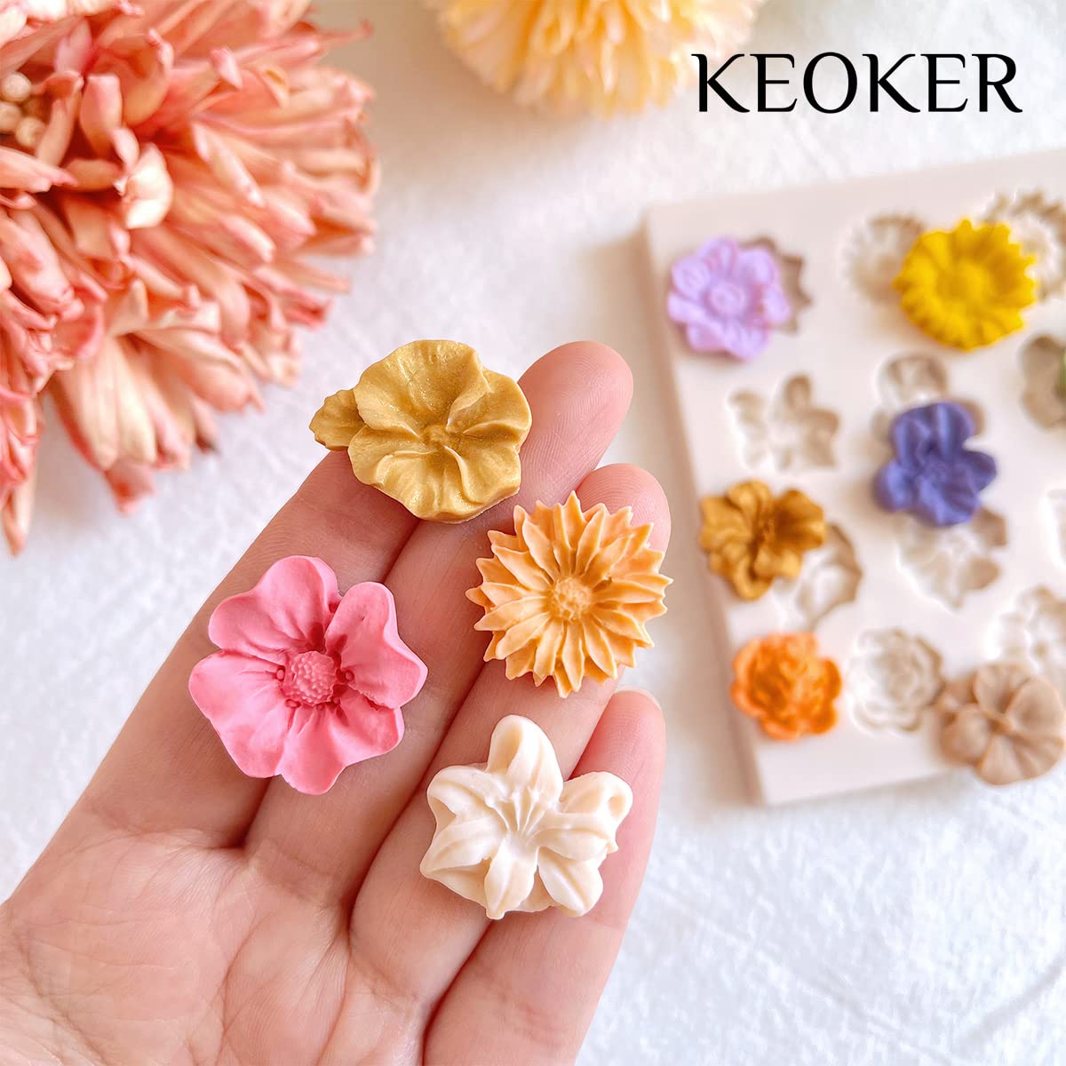 KEOKER Polymer Clay Flower Molds - 2 Pcs Silicone Molds for DIY Jewelry Making, Earrings & Crafts | Medium Floral Cutters for Clay & Resin Art | Perfect for Handmade Earrings, Pendants & Home Decor
