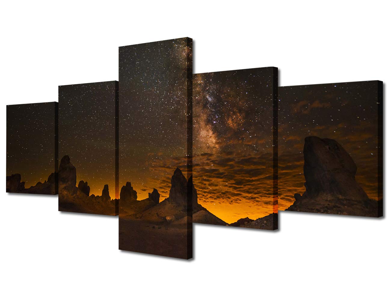 TUMOVO 5-Piece Framed Canvas Wall Art Set - California Night Sky with Stars, Rocks & Galaxy - Ready to Hang Living Room, Bedroom & Office Decor - Perfect for Modern Home & Workspace Aesthetics