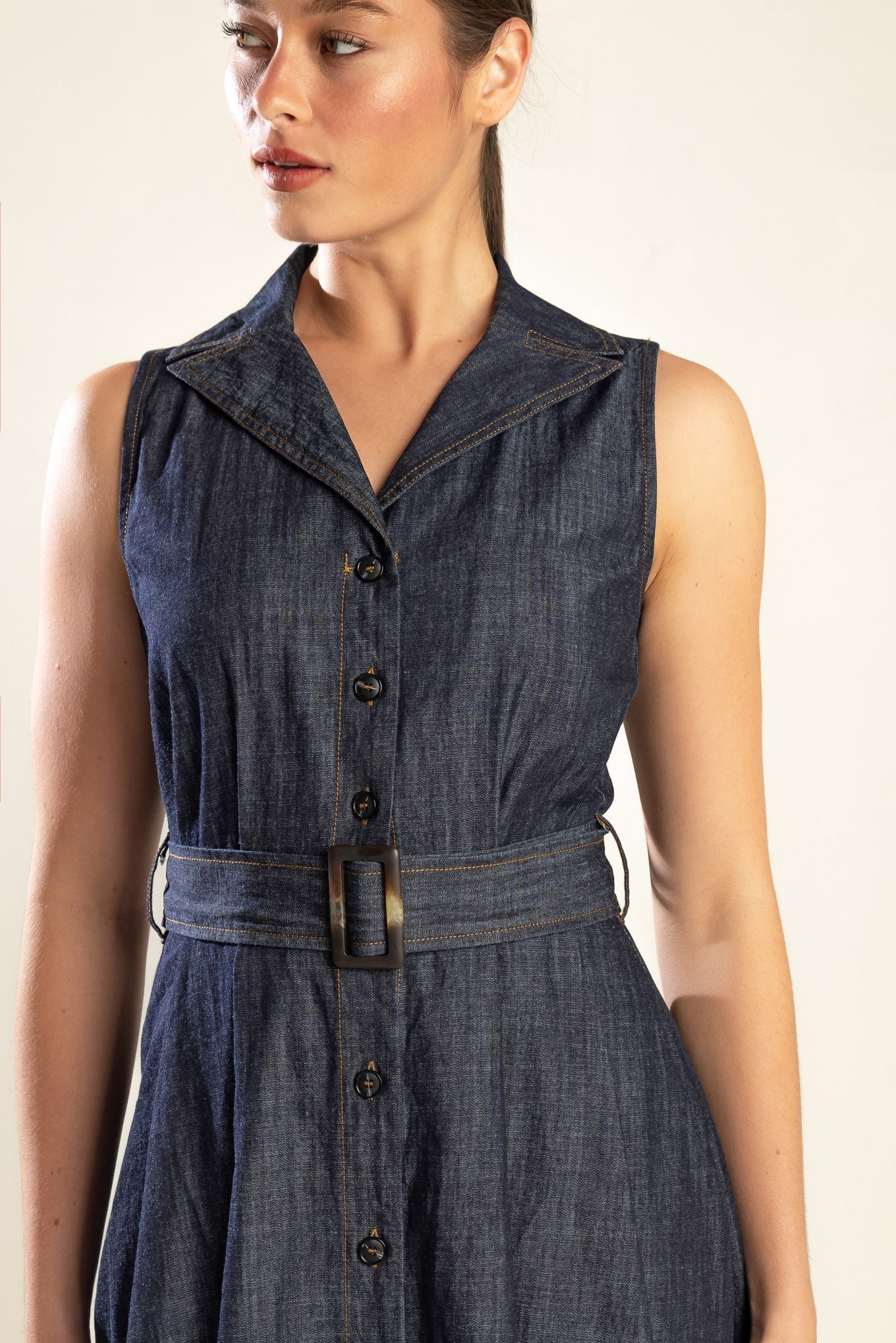 OASIS OF CALM Indigo A-Line Denim Midi Dress - Perfect for Casual Outings, Brunch Dates & Summer Fashion
