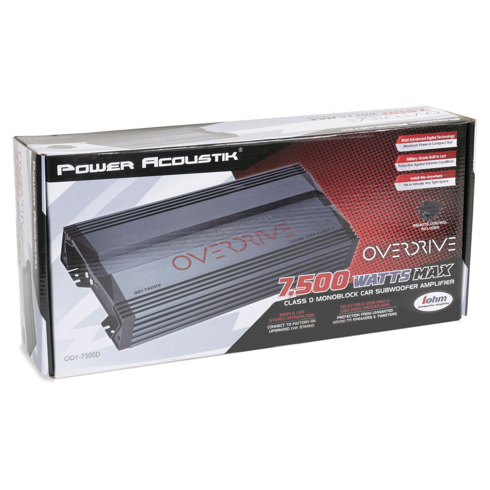 Power Acoustik OD1 7500D 7500W Monoblock Car Amplifier with Bass Remote - High Power Car Audio Amp for Subwoofers, Perfect for Truck & SUV Sound Systems