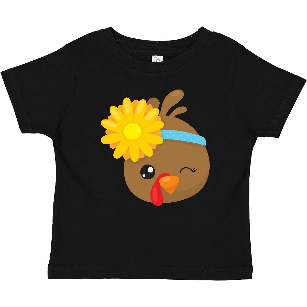 Inktastic Cute Brown Turkey with Sunflower Baby T-Shirt - Soft Cotton Toddler Shirt for Thanksgiving, Fall Outfits & Family Photos