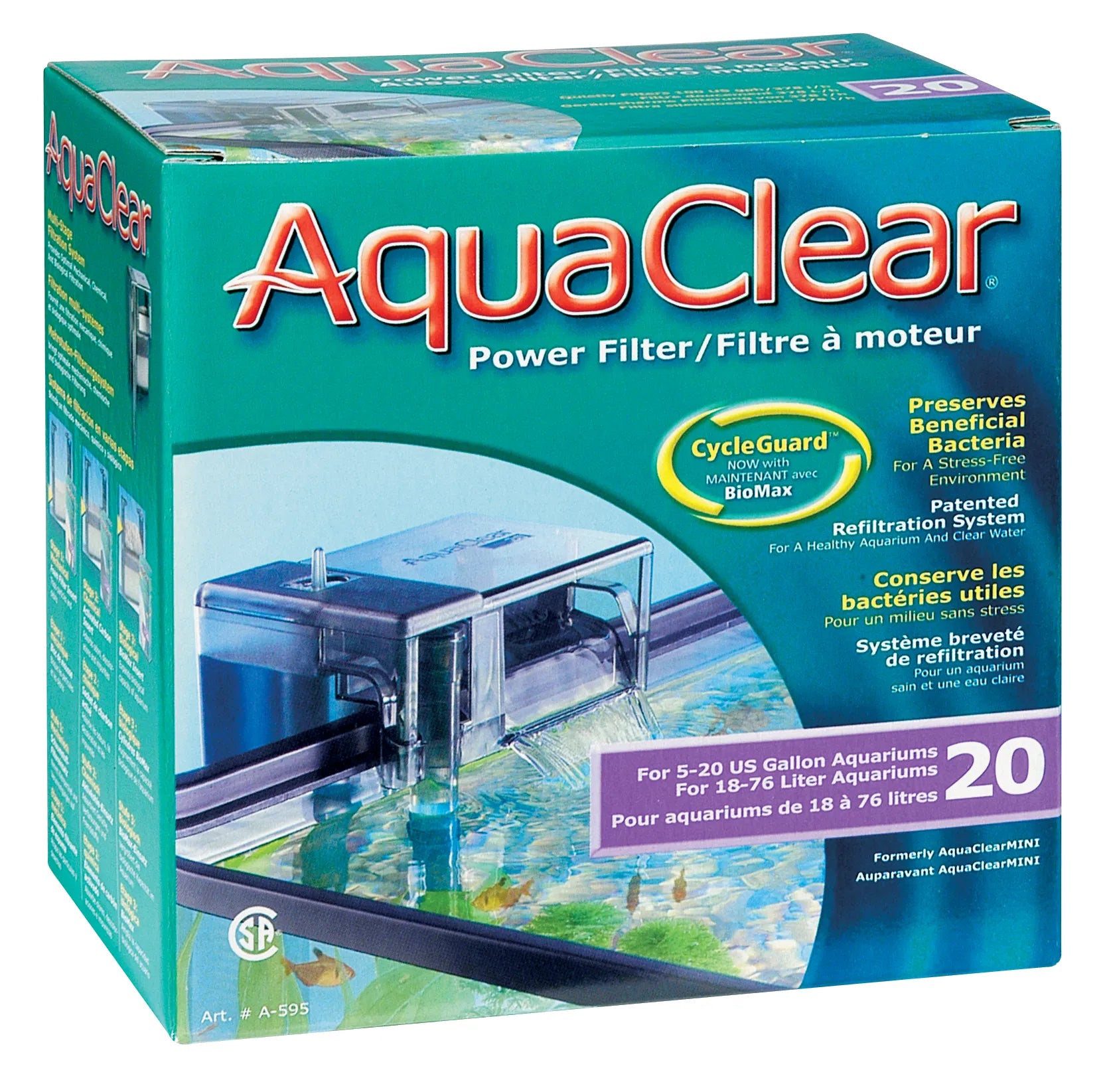 AquaClear 20 Power Filter for Aquariums - 76L (20 Gallon) Fish Tank Filter with Adjustable Flow - Perfect for Freshwater & Saltwater Tanks - Ideal for Home, Office, or Classroom Aquarium Setup