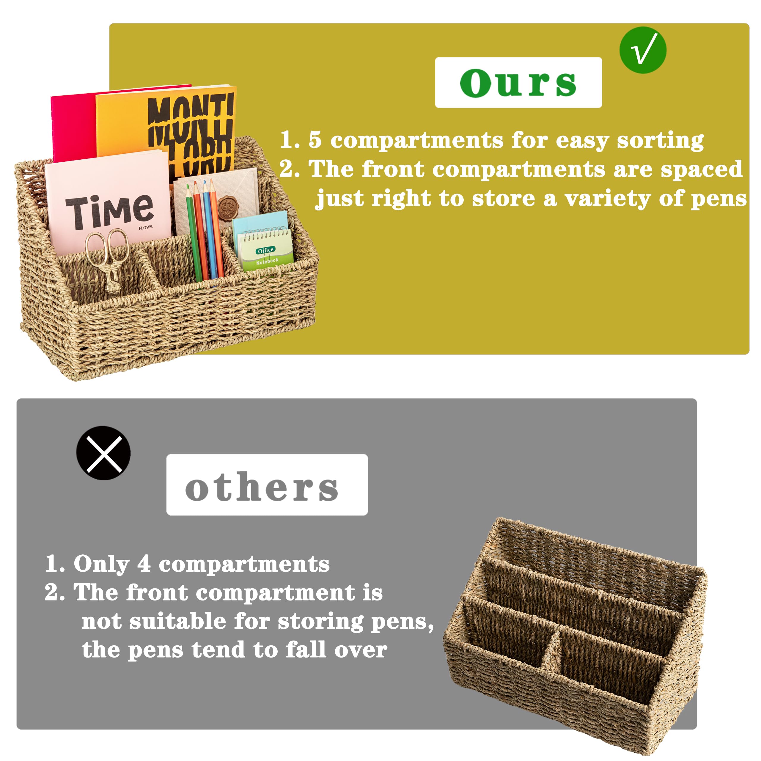 Seagrass Mail Organizer - Desktop Bill Sorter, Magazine File Holder & Pencil Organizer | Perfect for Home Office, Study Desk, and Mail Station Organization