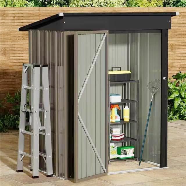 JUMMICO 5x3 FT Outdoor Metal Storage Shed with Lockable Door - Waterproof Garden Tool Shed for Backyard, Patio & Lawn (Brown) | Perfect for Storing Lawn Mowers, Bikes & Gardening Equipment