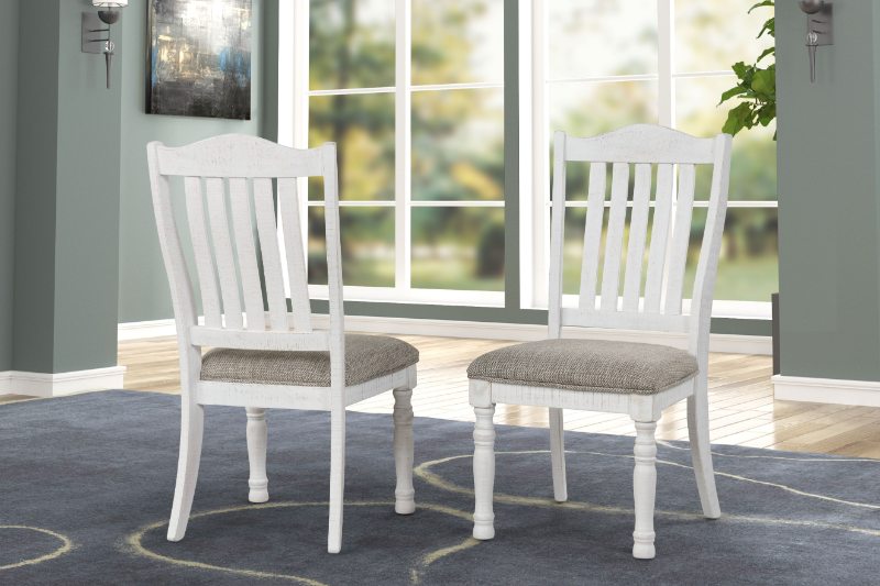 Roundhill Furniture Ebret Farmhouse Two-Tone Distressed Wood Dining Chairs - Brown & White Set of 2 - Rustic Kitchen & Dining Room Decor for Farmhouse Style Homes