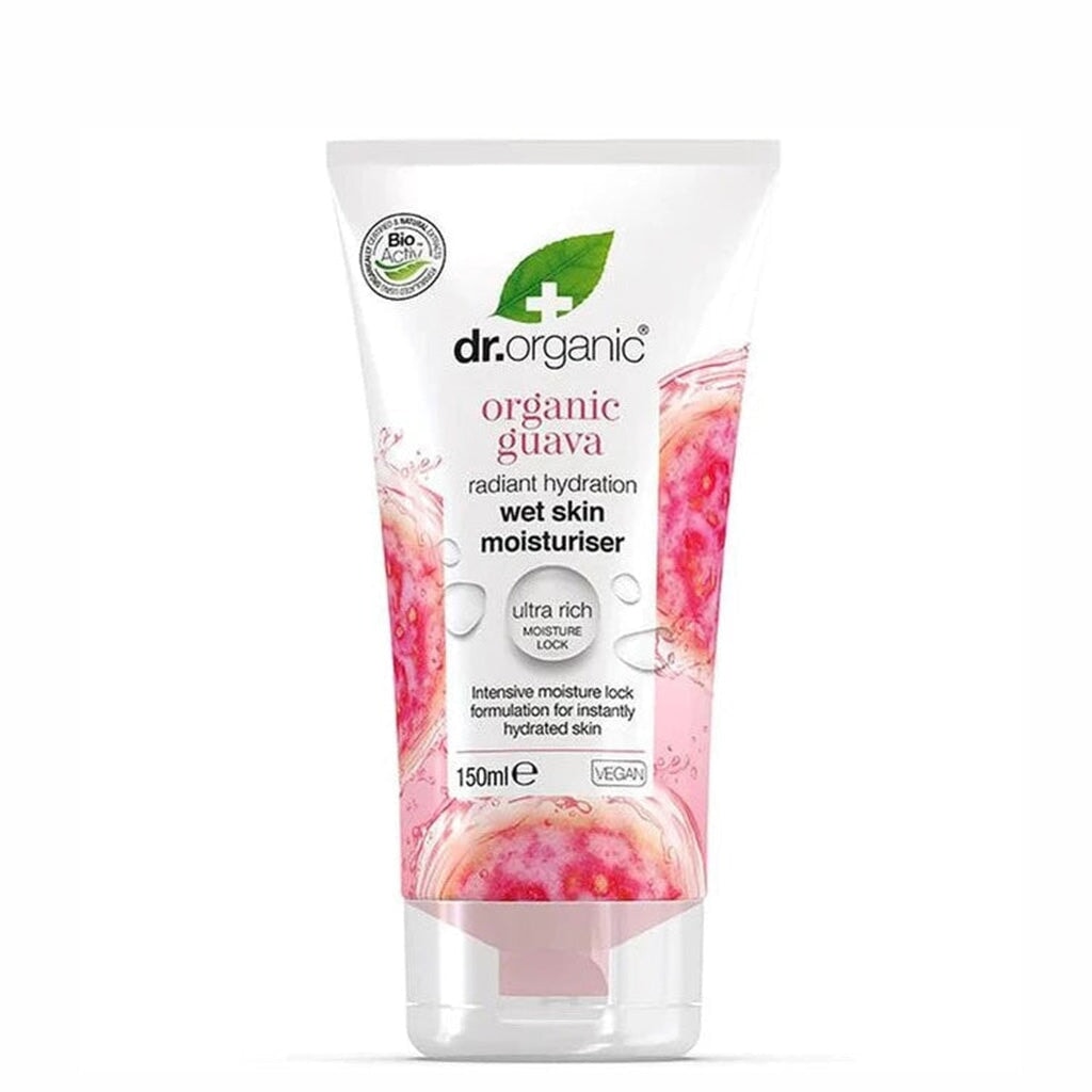 Dr Organic Wet Skin Moisturizer with Organic Guava Extract - Hydrating Body Lotion for Dry Skin After Shower or Swimming, Natural Skincare for Women & Men