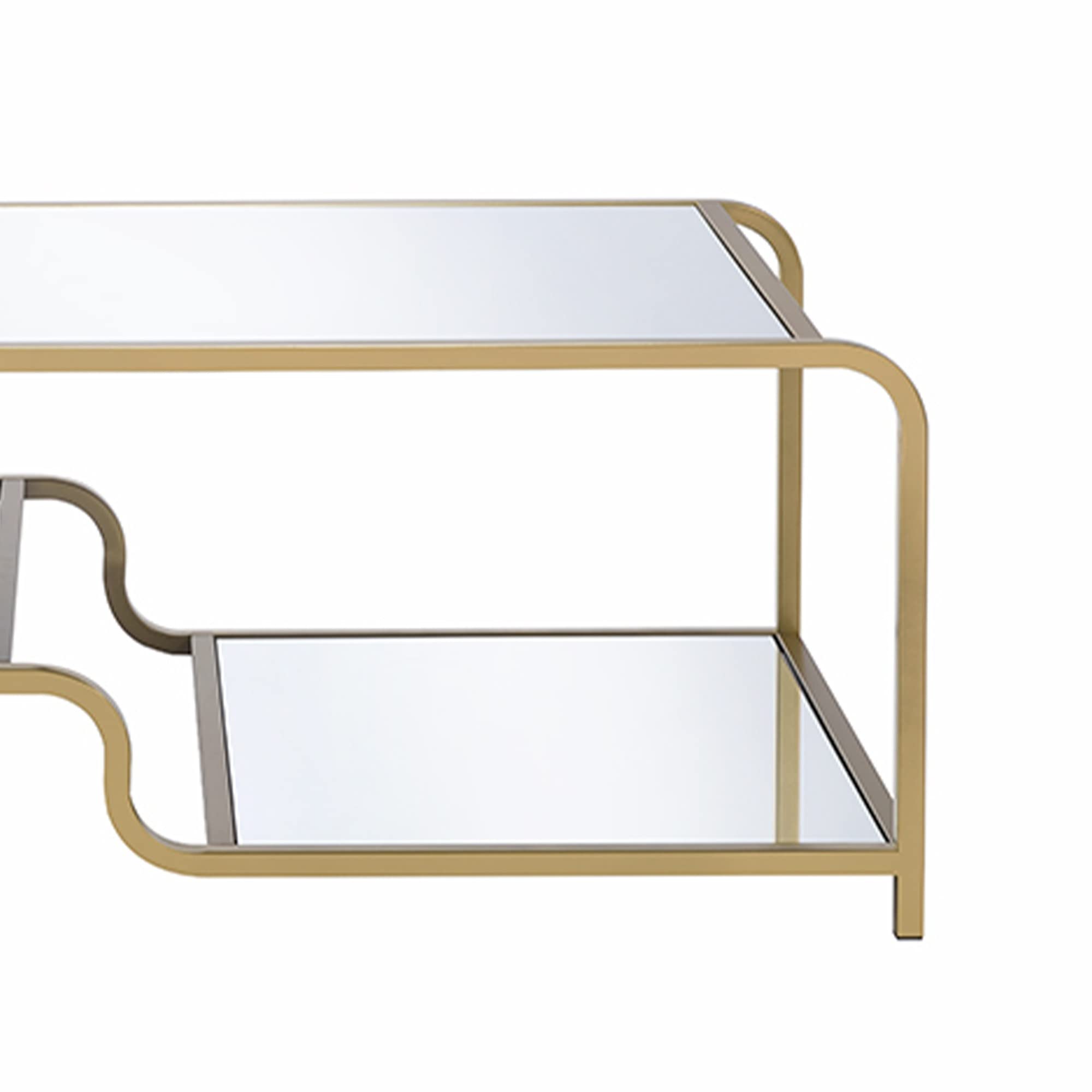 Benjara Gold and Clear Mirror Coffee Table with Tiered Shelves - Modern Living Room Centerpiece for Home Decor and Storage