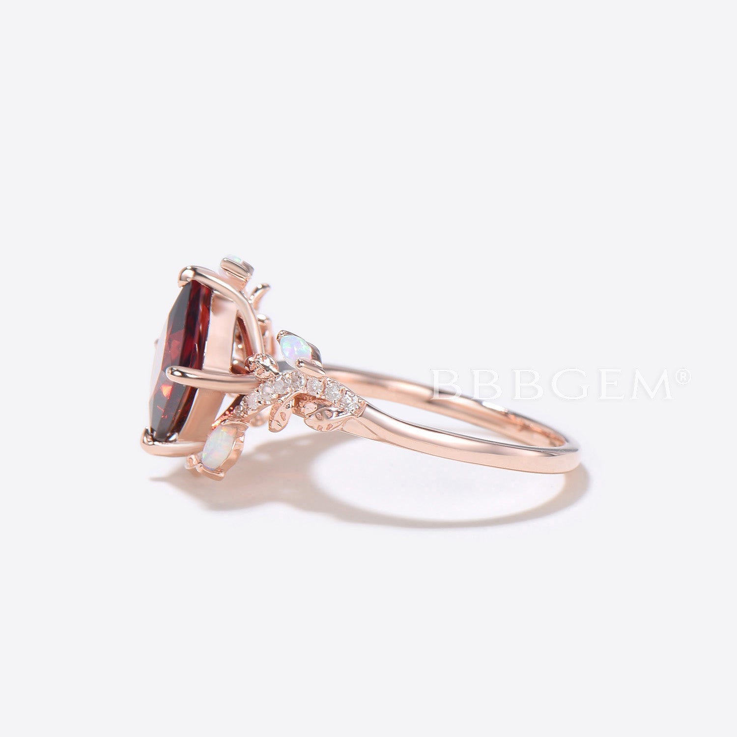Natural Garnet Princess Cut Engagement Ring with Leaf Vine Design & Opal Accents - Perfect for Weddings, Proposals, and Anniversary Gifts